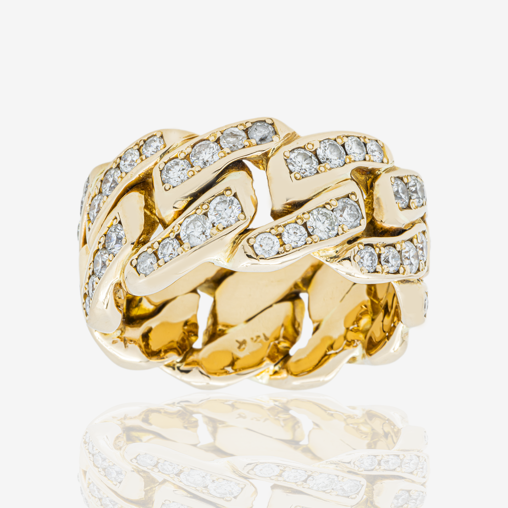 14K CUBAN LINK RING IN YG 6.28 CT DIAMONDS
