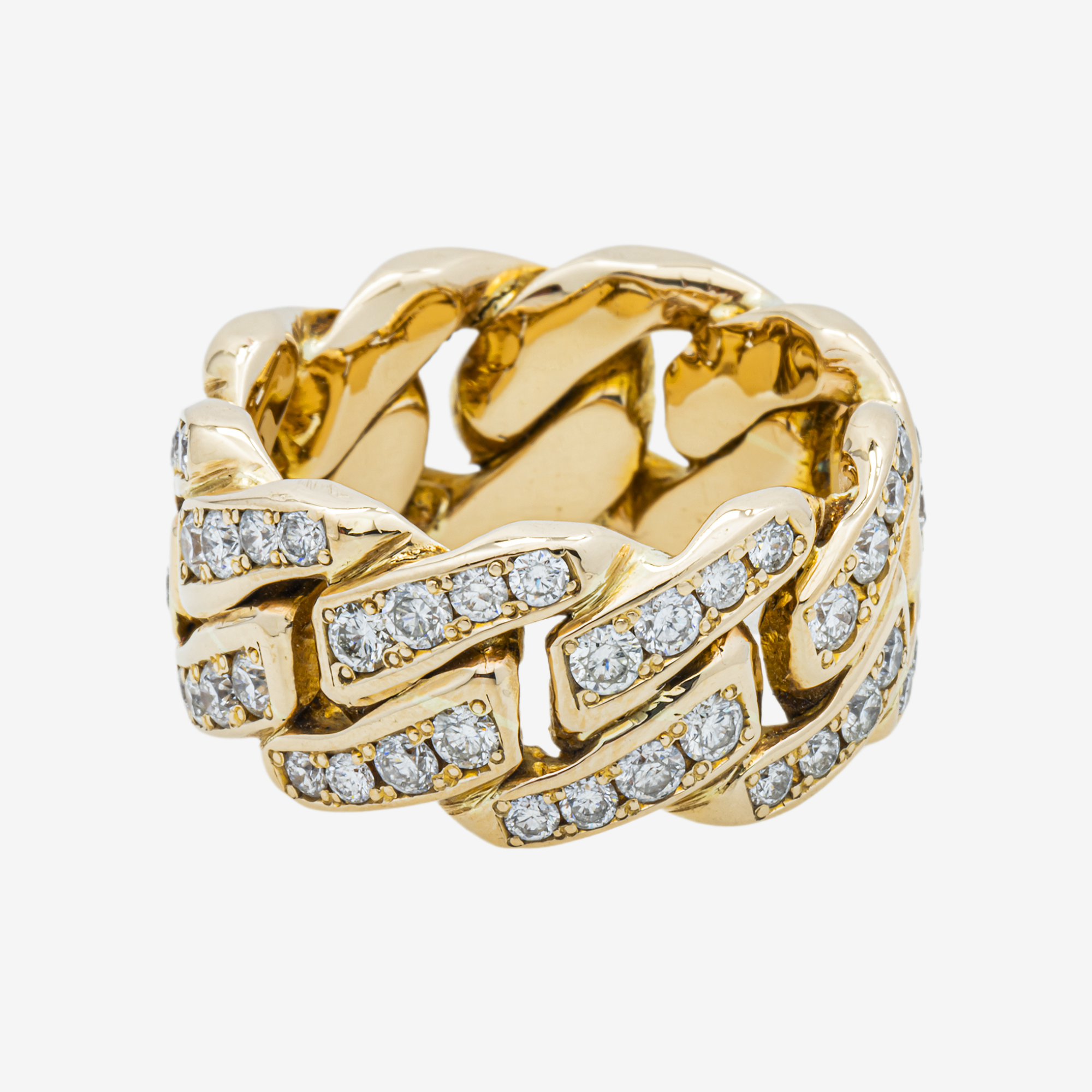 14K CUBAN LINK RING IN YG 6.28 CT DIAMONDS
