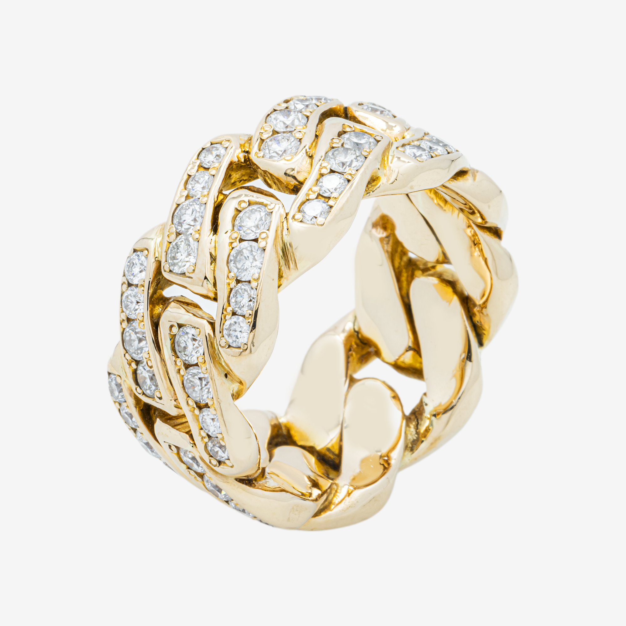 14K CUBAN LINK RING IN YG 6.28 CT DIAMONDS