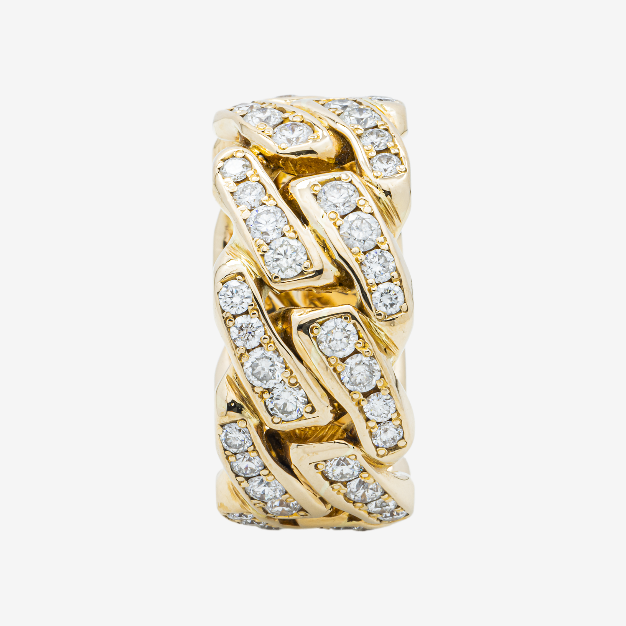 14K CUBAN LINK RING IN YG 6.28 CT DIAMONDS
