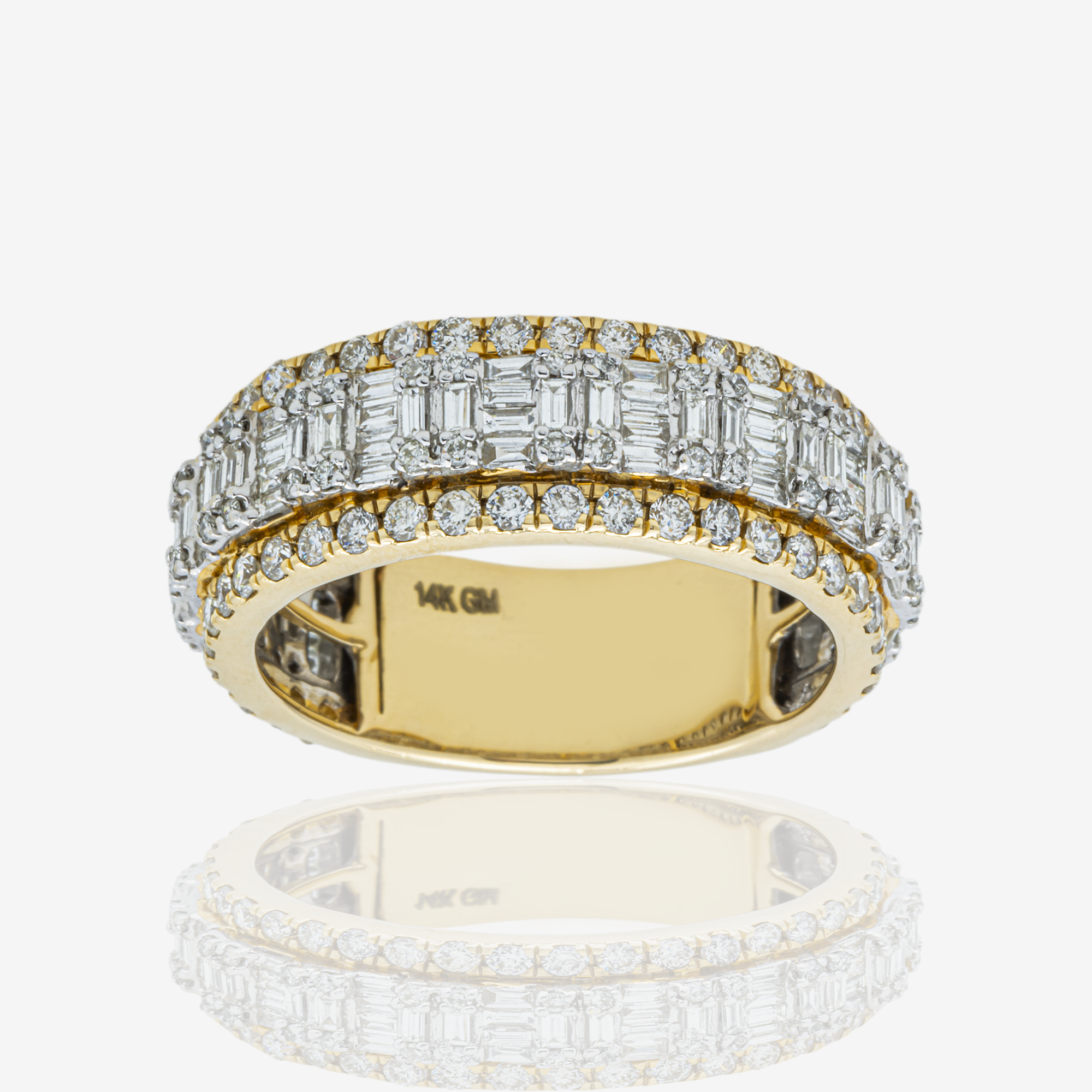 14K ROUND/BAGUETTE DIAMOND RING IN YG 3.3 CT DIAMONDS