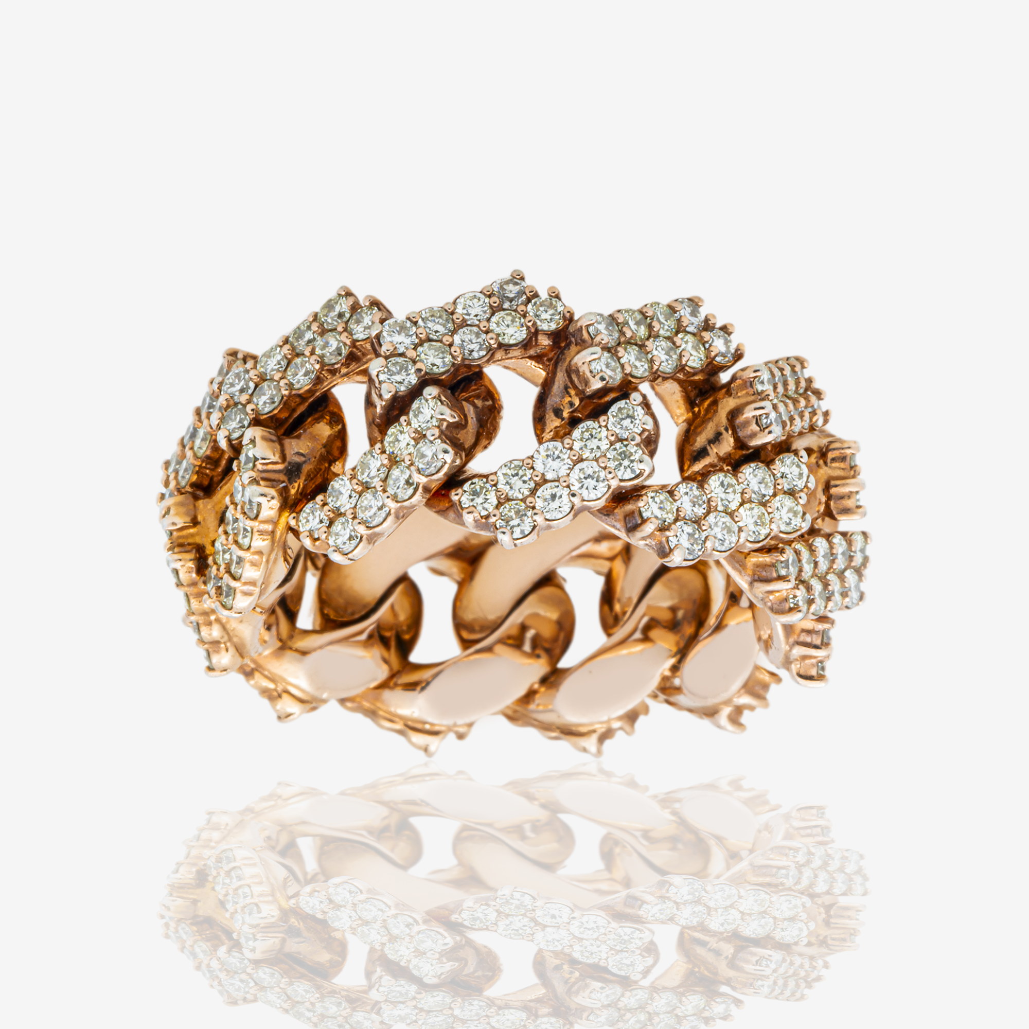 14K PRONG SET CUBAN LINK RING IN G 8 CT DIAMONDS