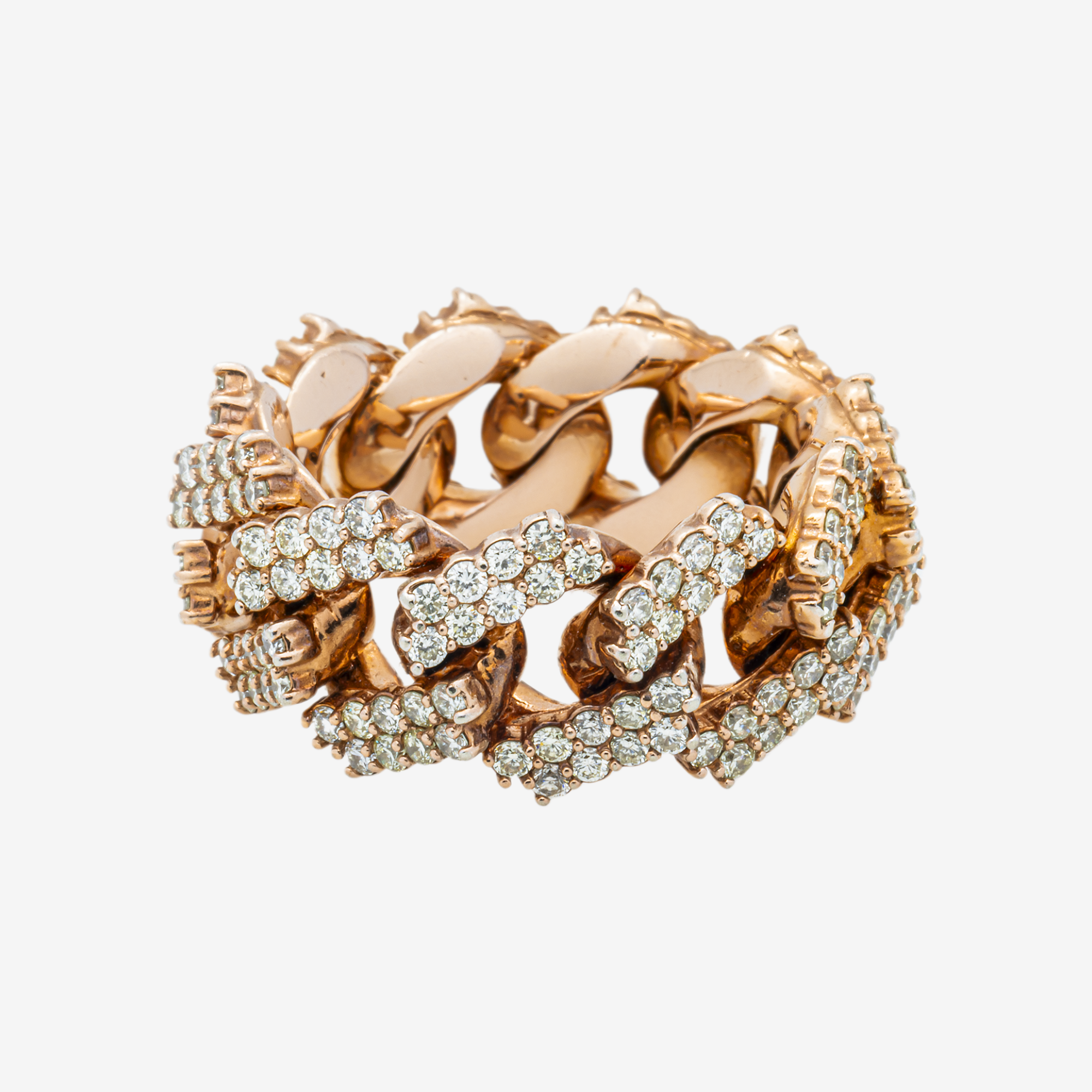 14K PRONG SET CUBAN LINK RING IN G 8 CT DIAMONDS