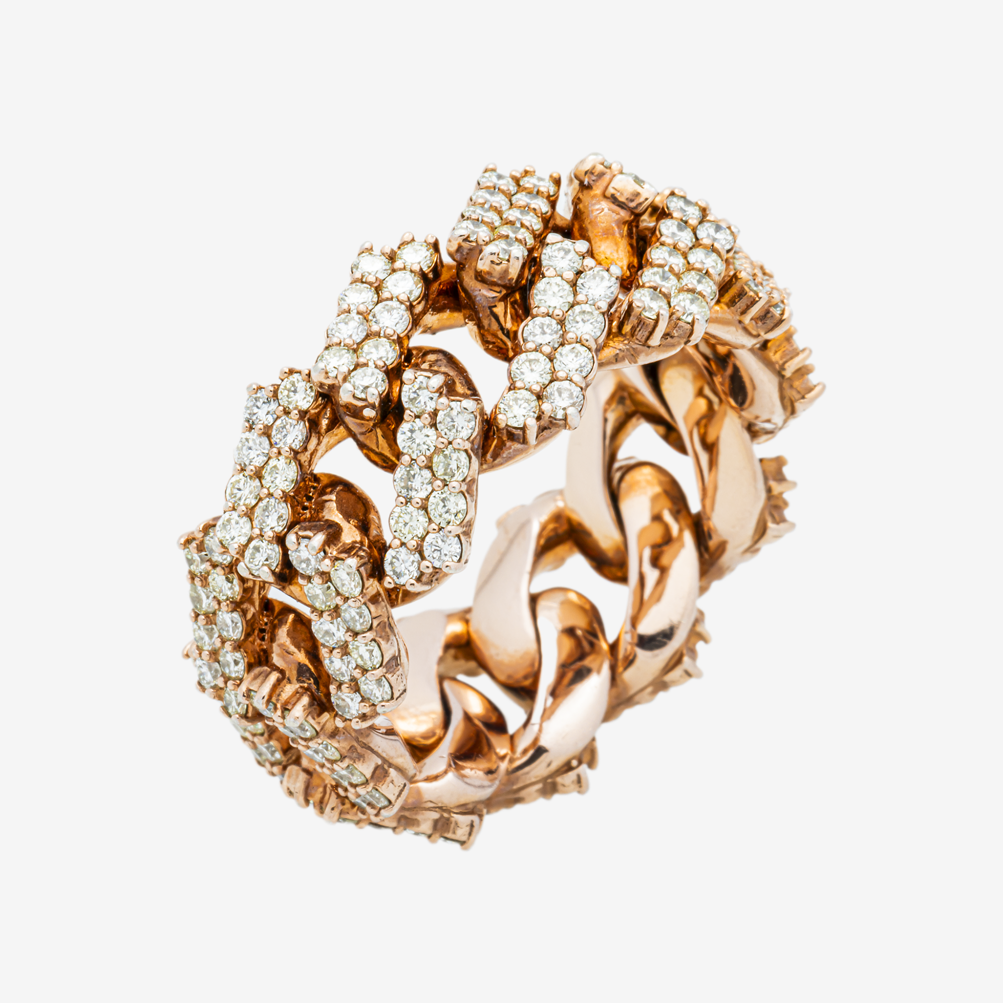 14K PRONG SET CUBAN LINK RING IN G 8 CT DIAMONDS