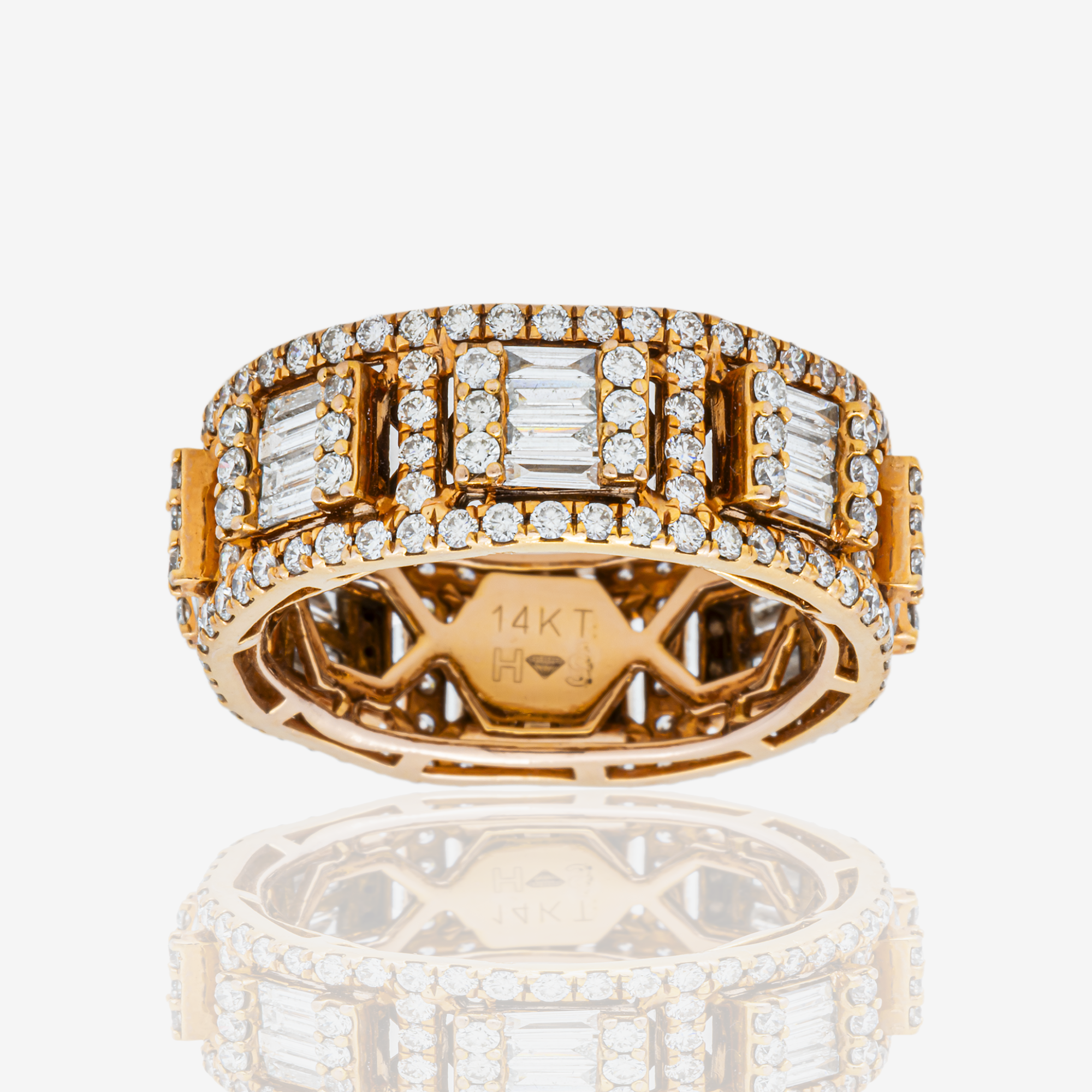 14K ROUND/BAGUETTE DIAMOND RING IN RG 5.6 CT DIAMONDS