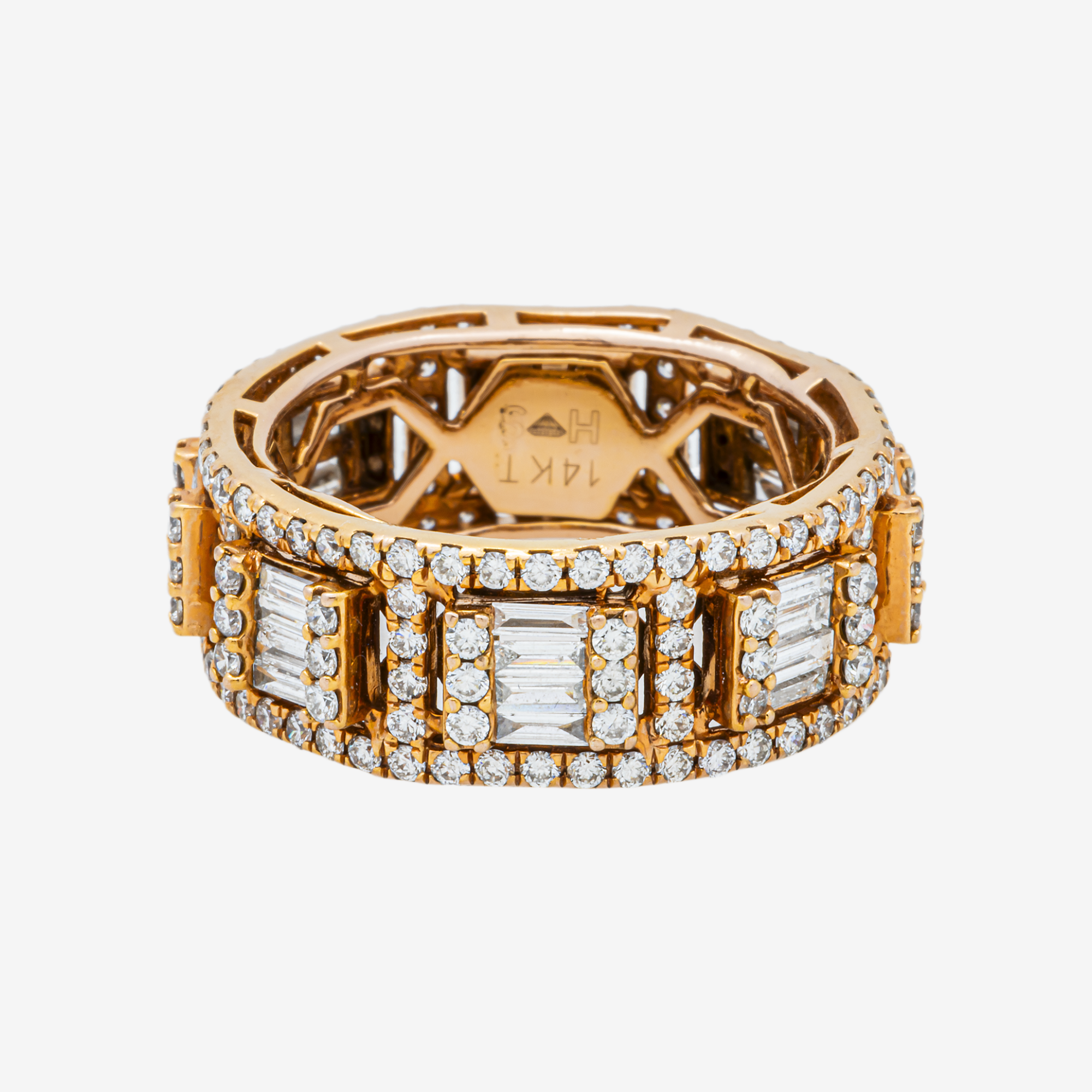 14K ROUND/BAGUETTE DIAMOND RING IN RG 5.6 CT DIAMONDS