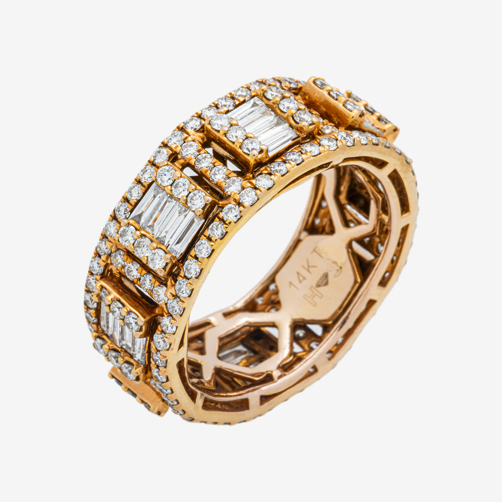14K ROUND/BAGUETTE DIAMOND RING IN RG 5.6 CT DIAMONDS