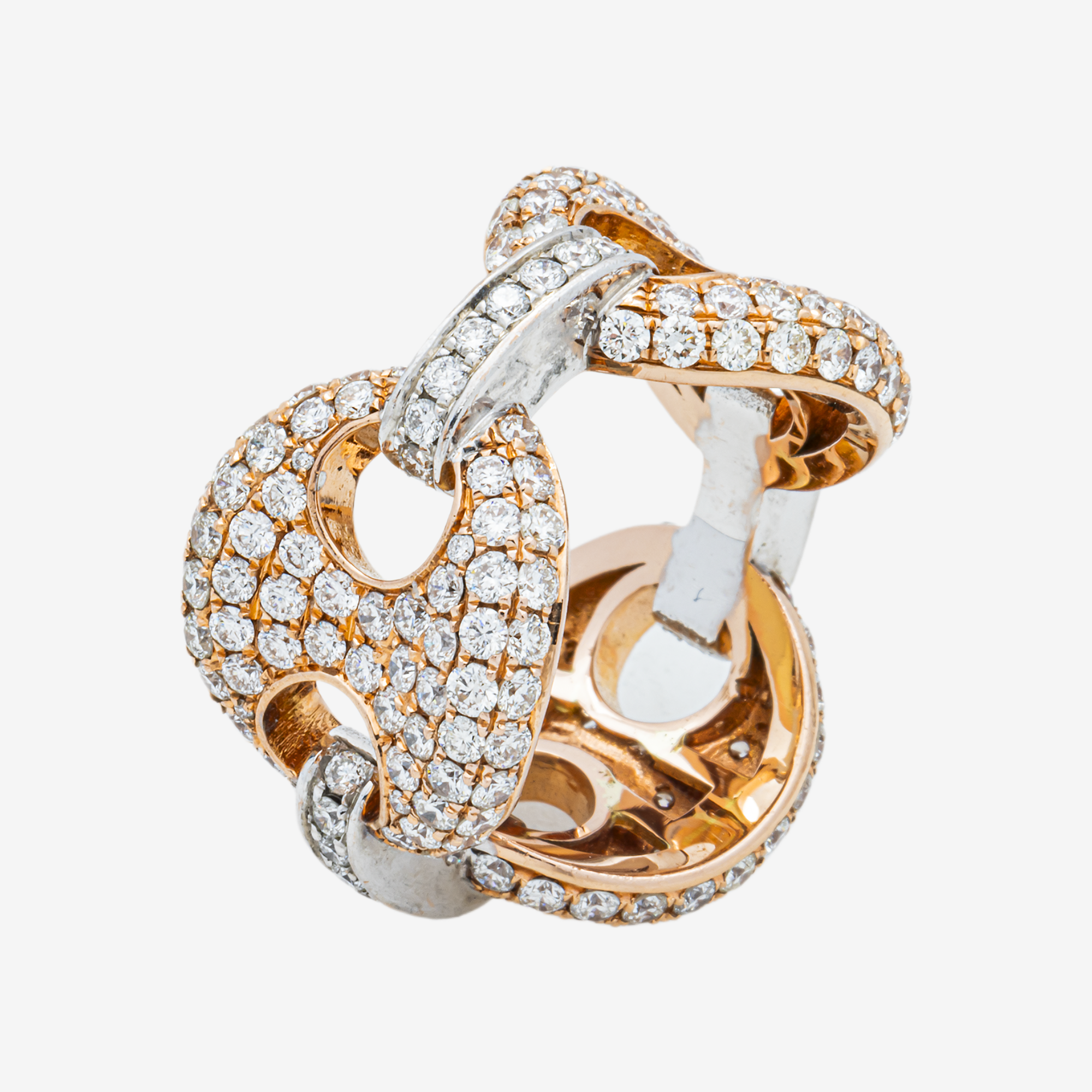 GUCCI LINK RING IN RG/WG TWO TONE 5.2 CT DIAMONDS