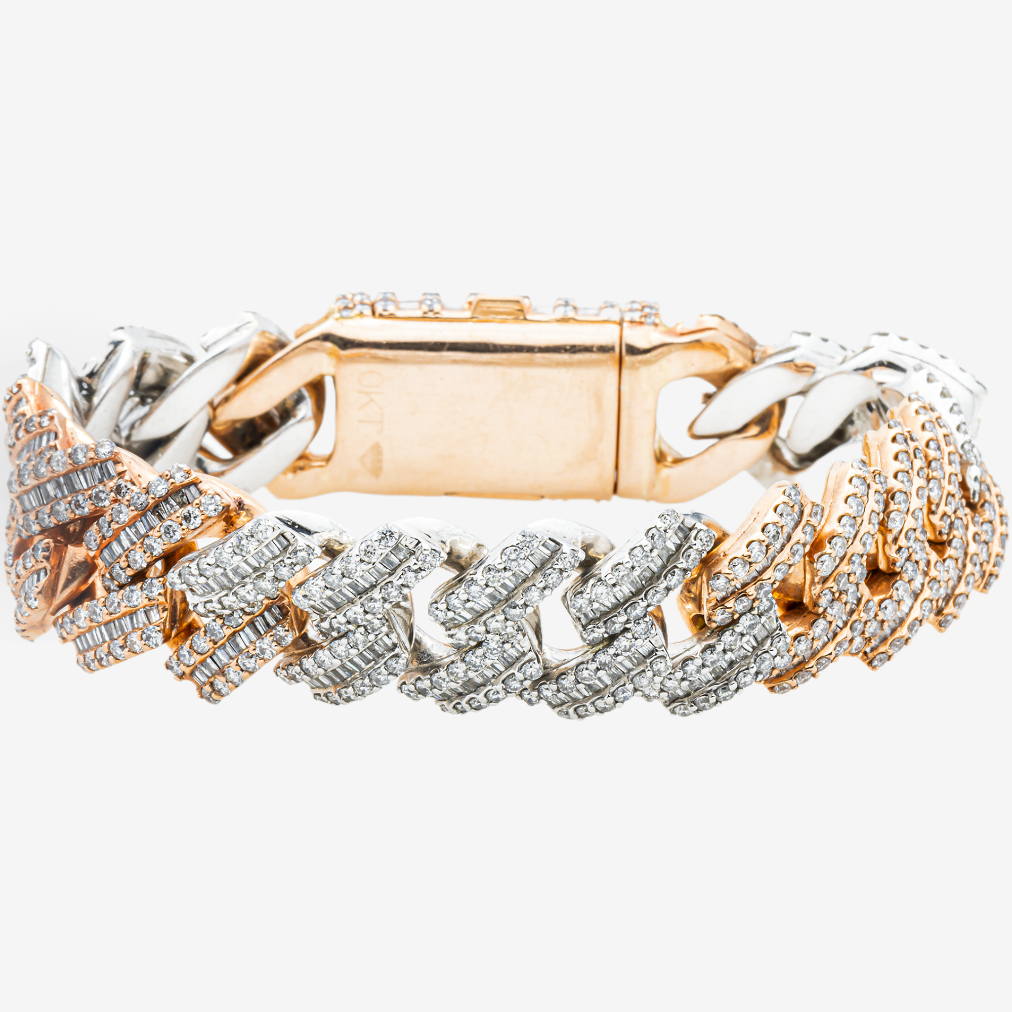 14K RG 7.5" / 16MM CUBAN LINK BRACELET WITH BAGUETTE DIAMONDS