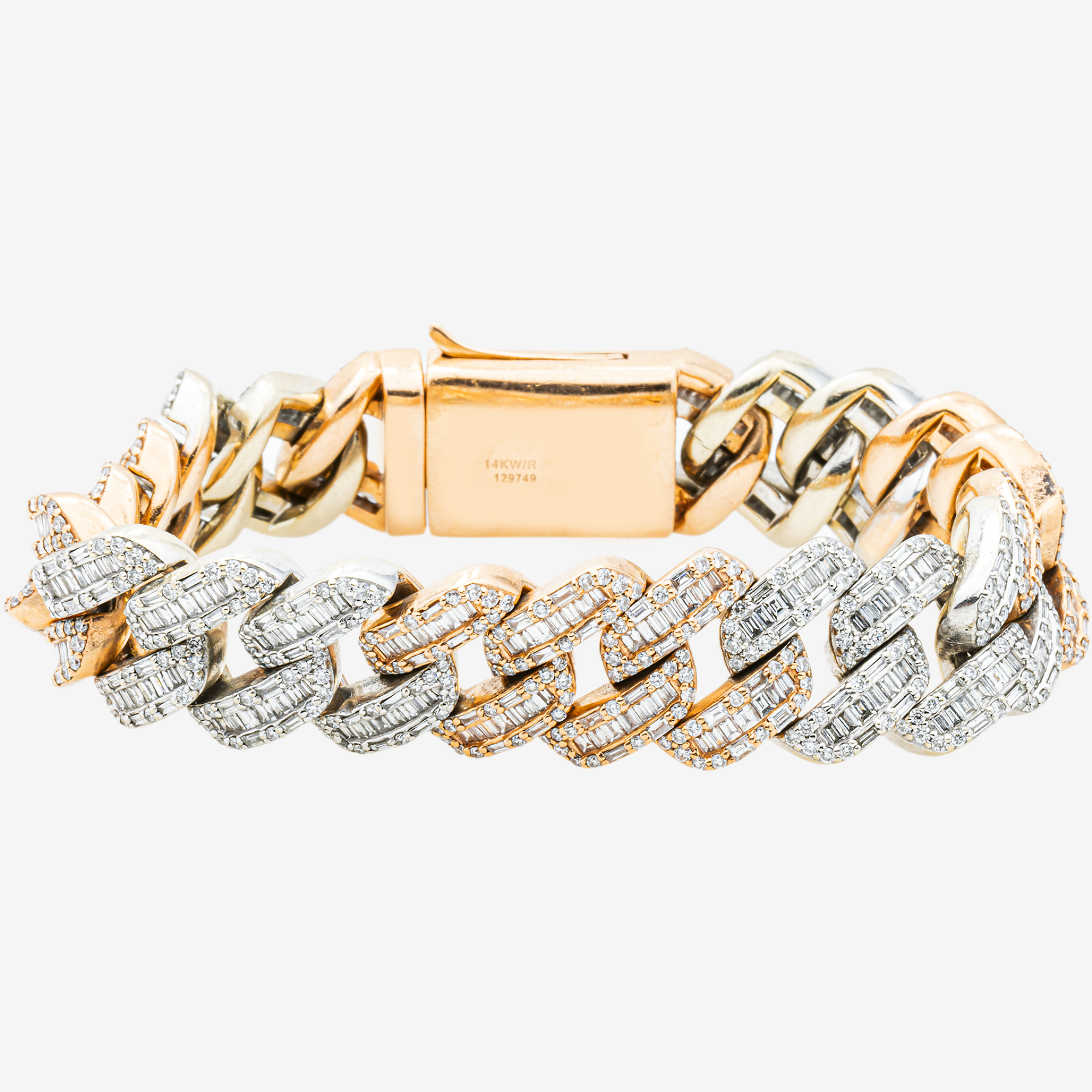 14K RG 7.5" / 16MM CUBAN LINK BRACELET WITH BAGUETTE DIAMONDS