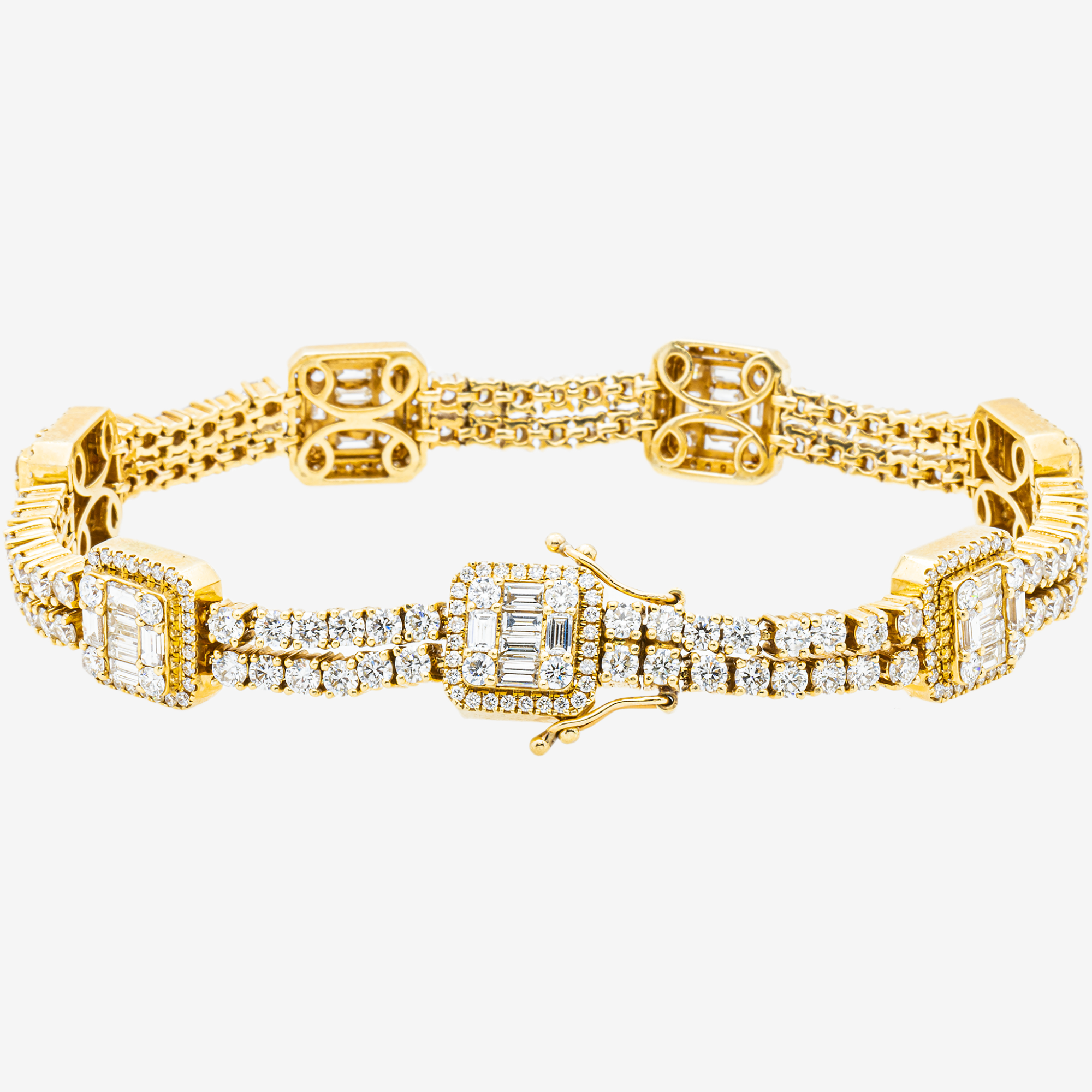 14K YG 8.5" / 12MM BAGGUETTE SET TENNIS BRACELET WITH  25CT DIAMONDS