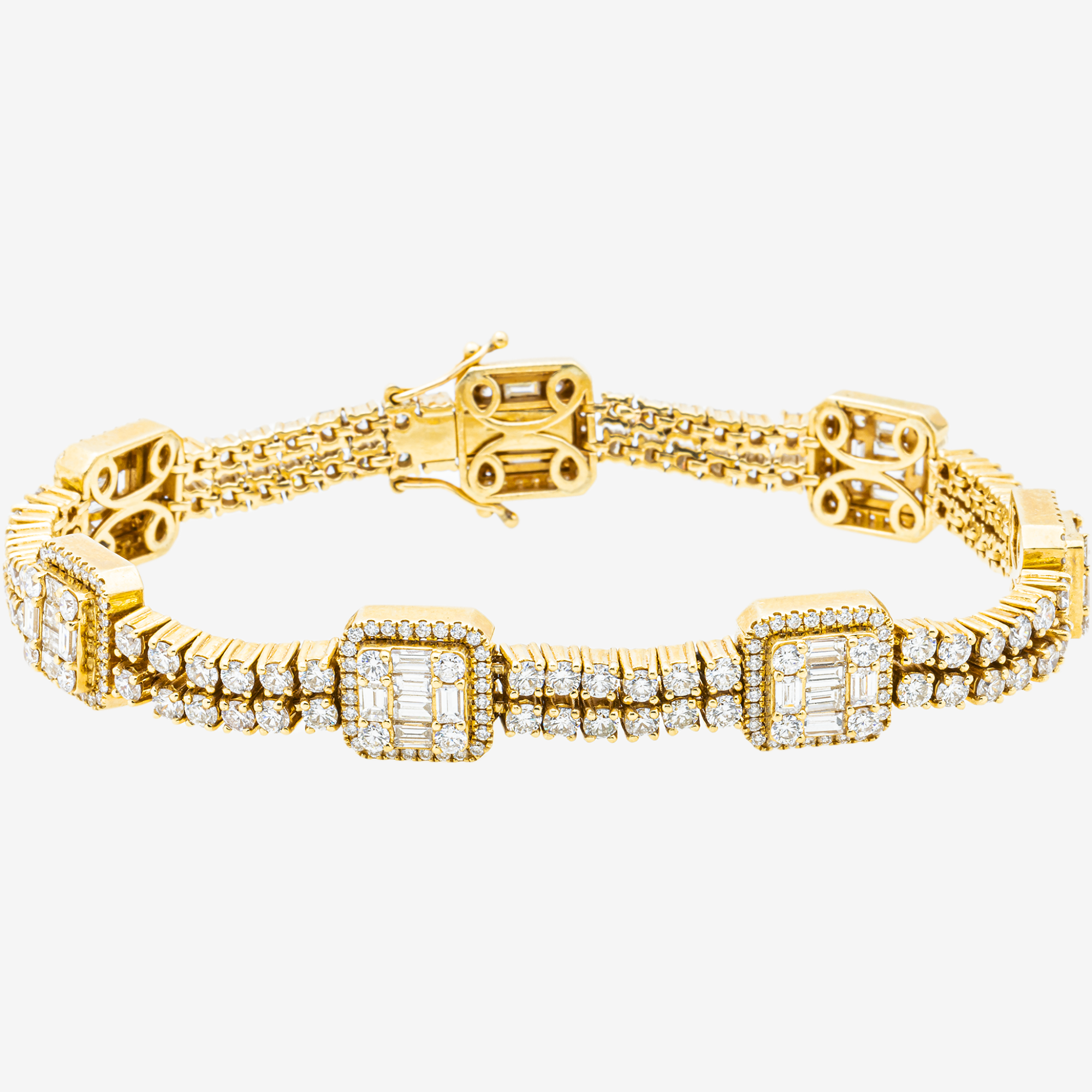 14K YG 8.5" / 12MM BAGGUETTE SET TENNIS BRACELET WITH  25CT DIAMONDS