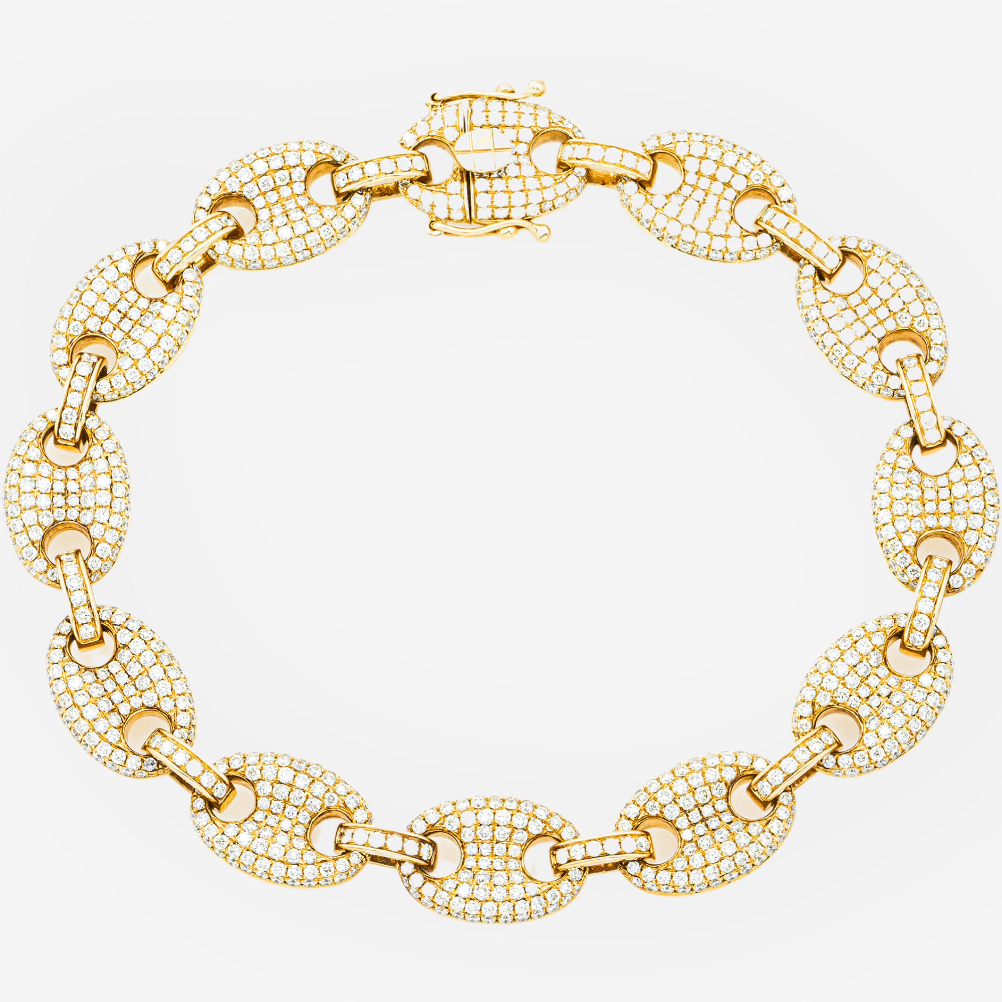 14K YG 9.5" / 12MM GUCCI PUFF LINK BRACELET WITH FULL 18.5CT DIAMONDS