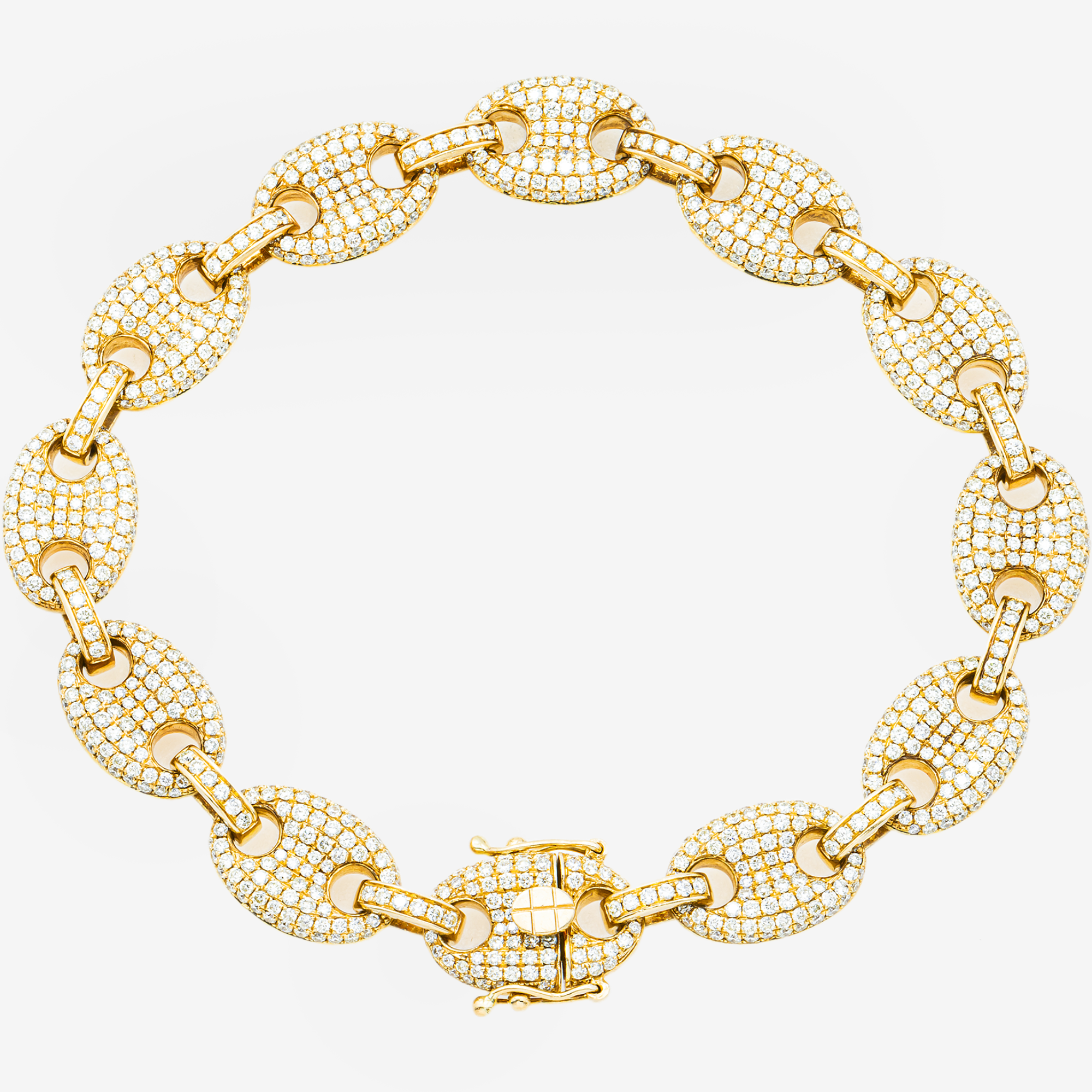 14K YG 9.5" / 12MM GUCCI PUFF LINK BRACELET WITH FULL 18.5CT DIAMONDS