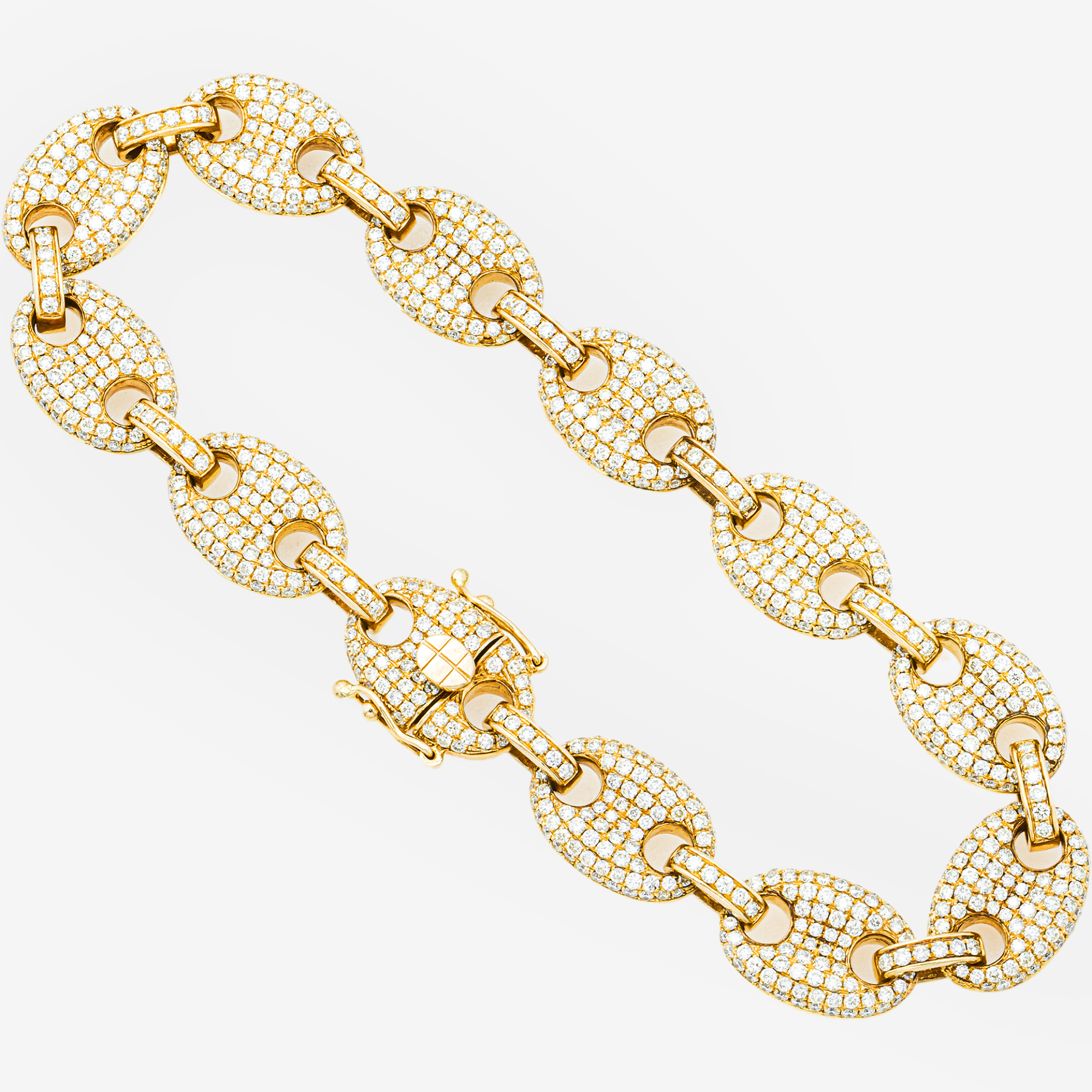 14K YG 9.5" / 12MM GUCCI PUFF LINK BRACELET WITH FULL 18.5CT DIAMONDS