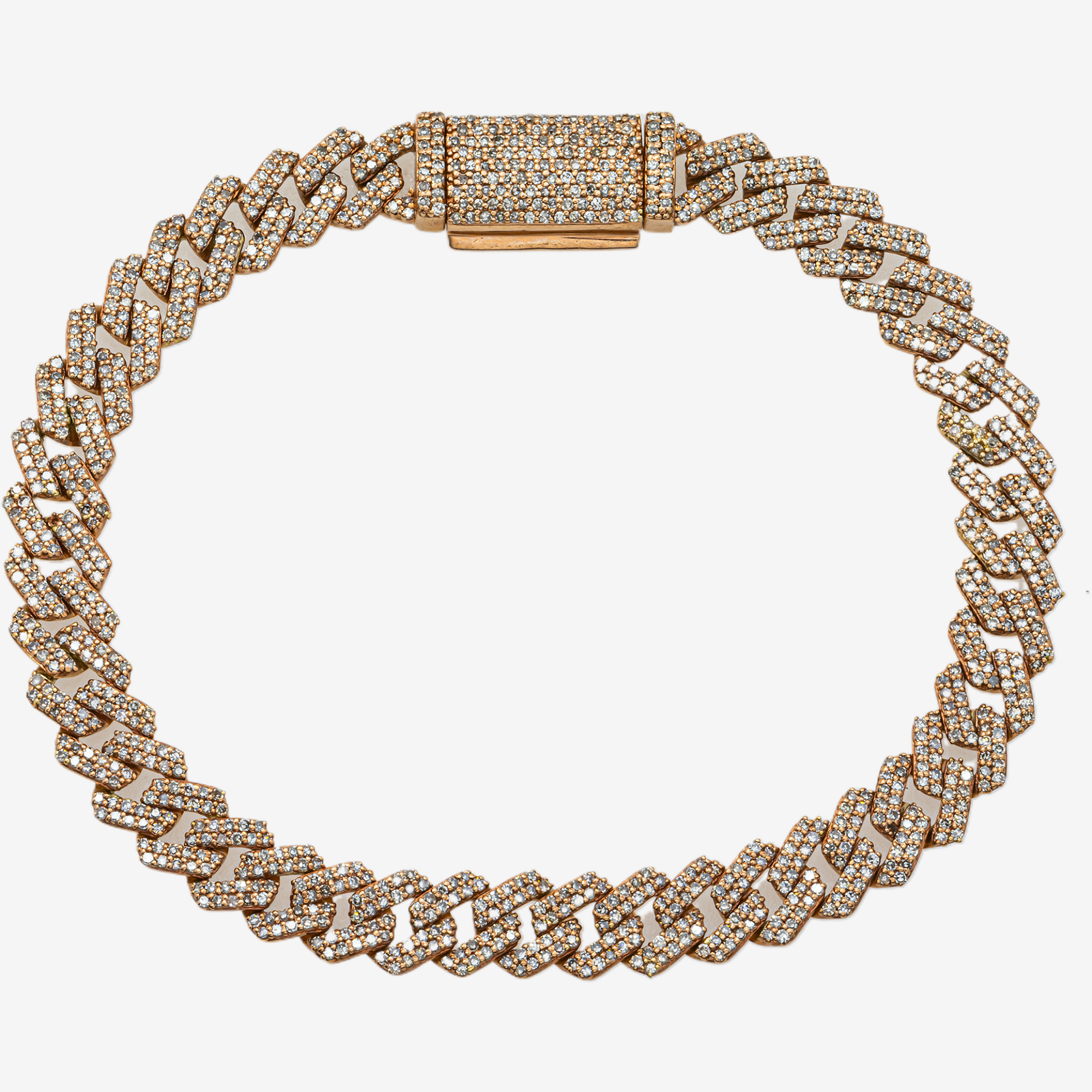14K ROSE GOLD 7" / 6.5MM PRONG SET CUBAN BRACELET WITH 3.95CT DIAMONDS