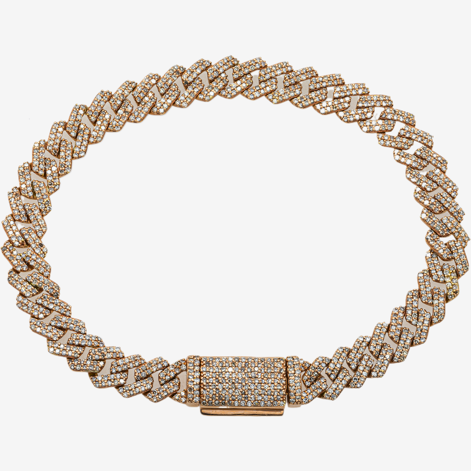 14K ROSE GOLD 7" / 6.5MM PRONG SET CUBAN BRACELET WITH 3.95CT DIAMONDS