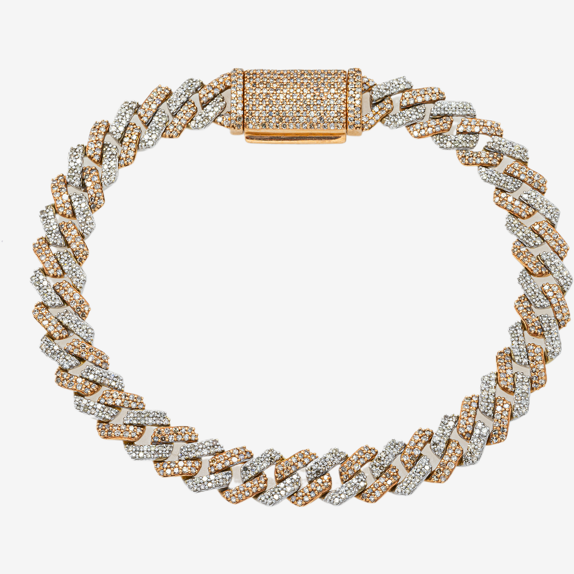 14K TWO TONE 7.5" / 8MM CUBAN LINK BRACELET WITH 4.95 CT DIAMONDS