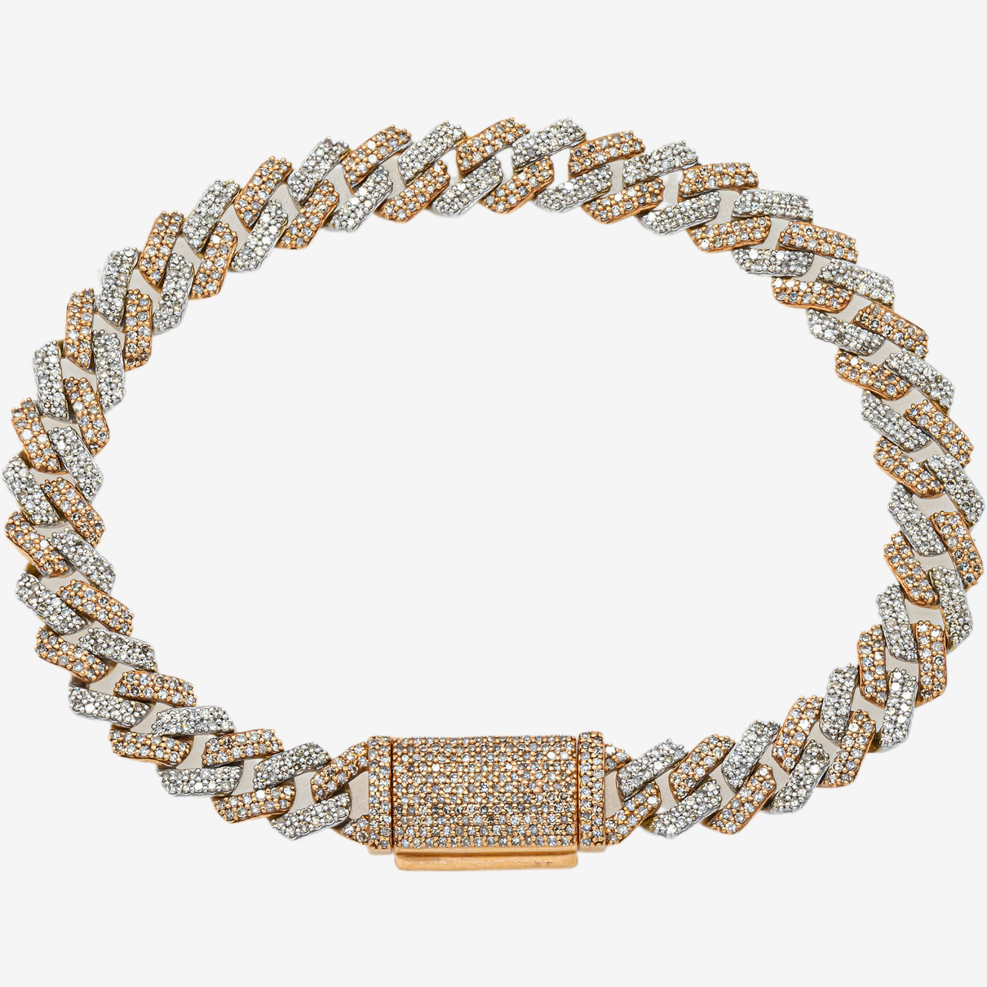 14K TWO TONE 7.5" / 8MM CUBAN LINK BRACELET WITH 4.95 CT DIAMONDS