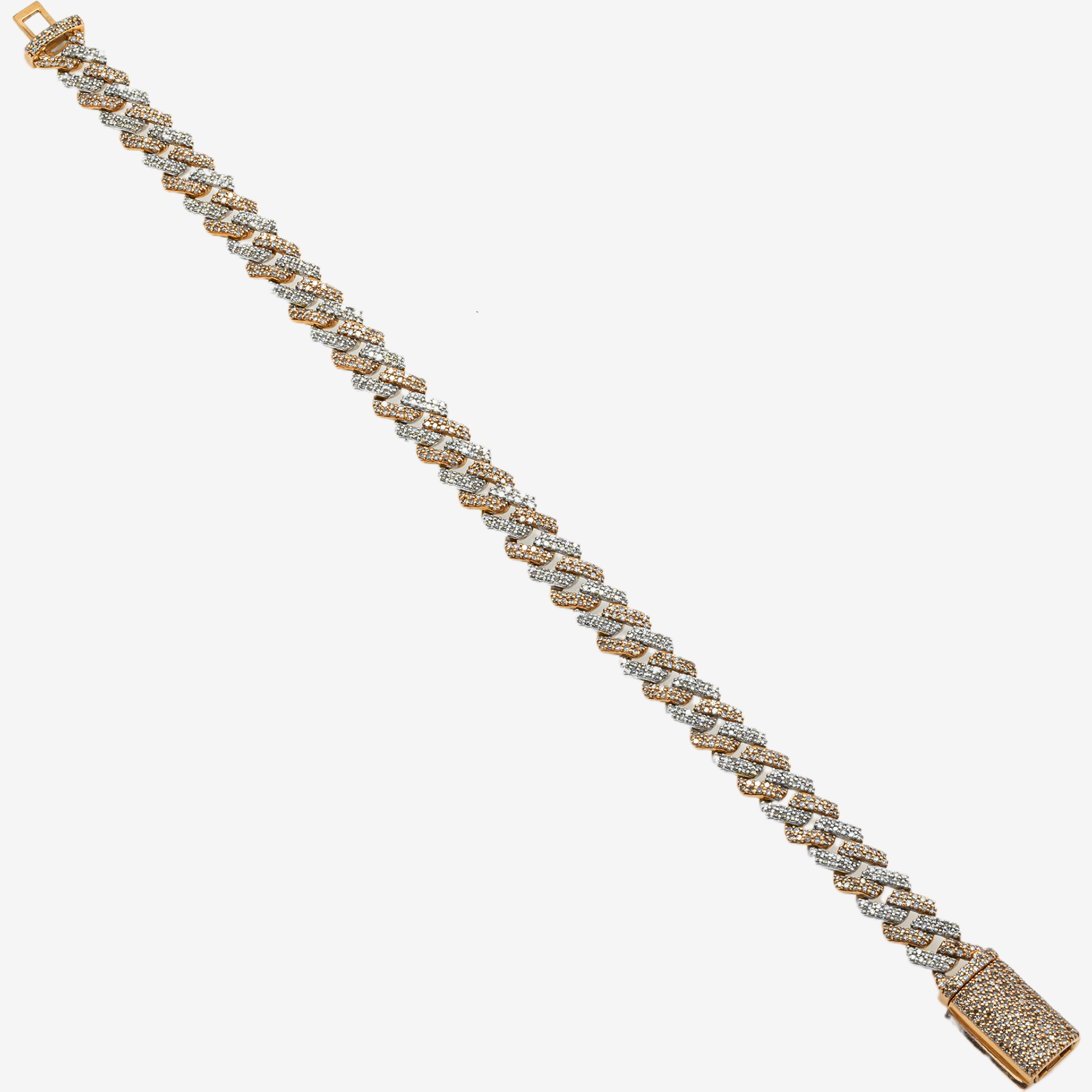 14K TWO TONE 7.5" / 8MM CUBAN LINK BRACELET WITH 4.95 CT DIAMONDS