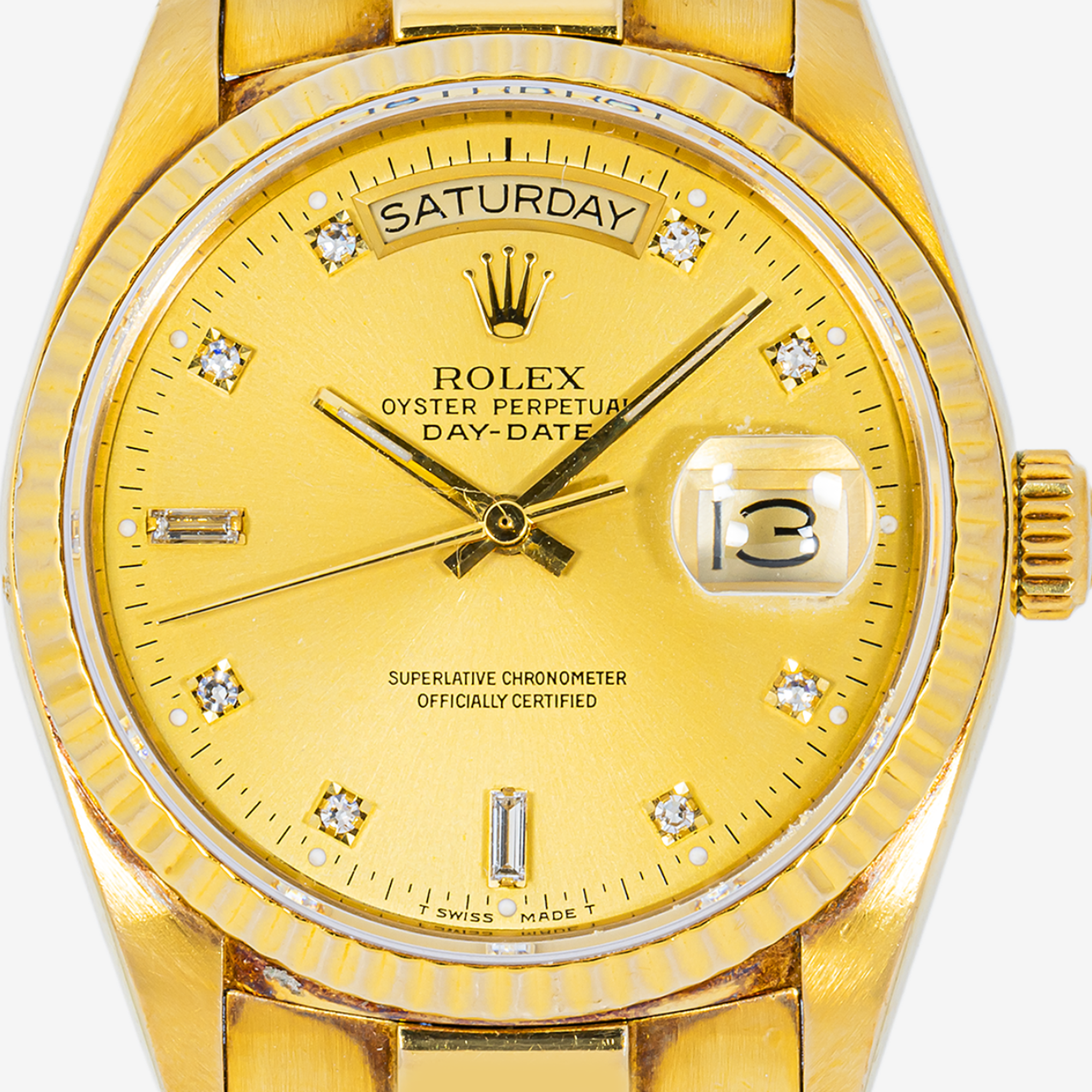 ROLEX DAY-DATE 36MM 1803 CHAMPAGNE DIAMOND DIAL FLUTED BEZEL YELLOW GOLD PRESIDENT BRACELET