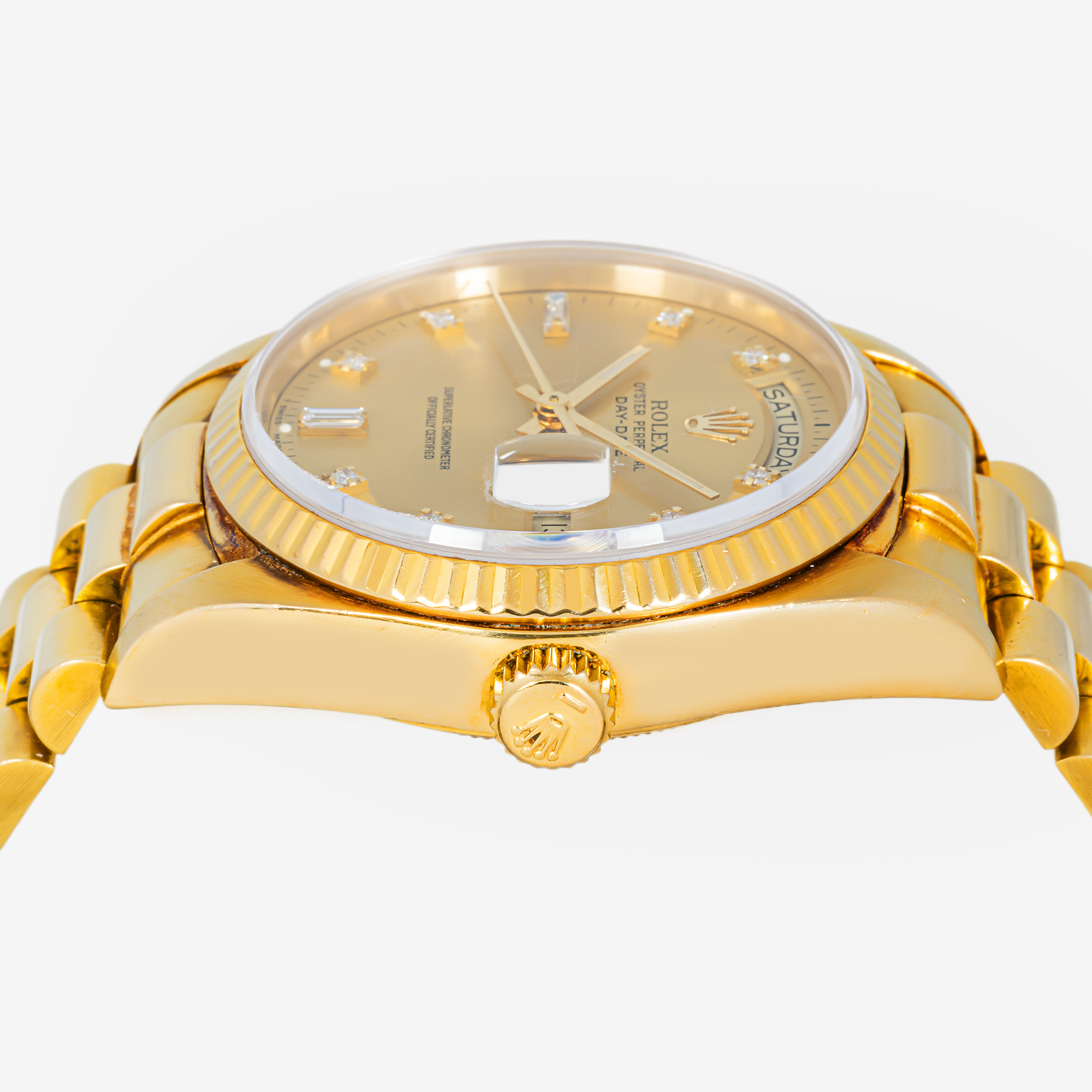 ROLEX DAY-DATE 36MM 1803 CHAMPAGNE DIAMOND DIAL FLUTED BEZEL YELLOW GOLD PRESIDENT BRACELET