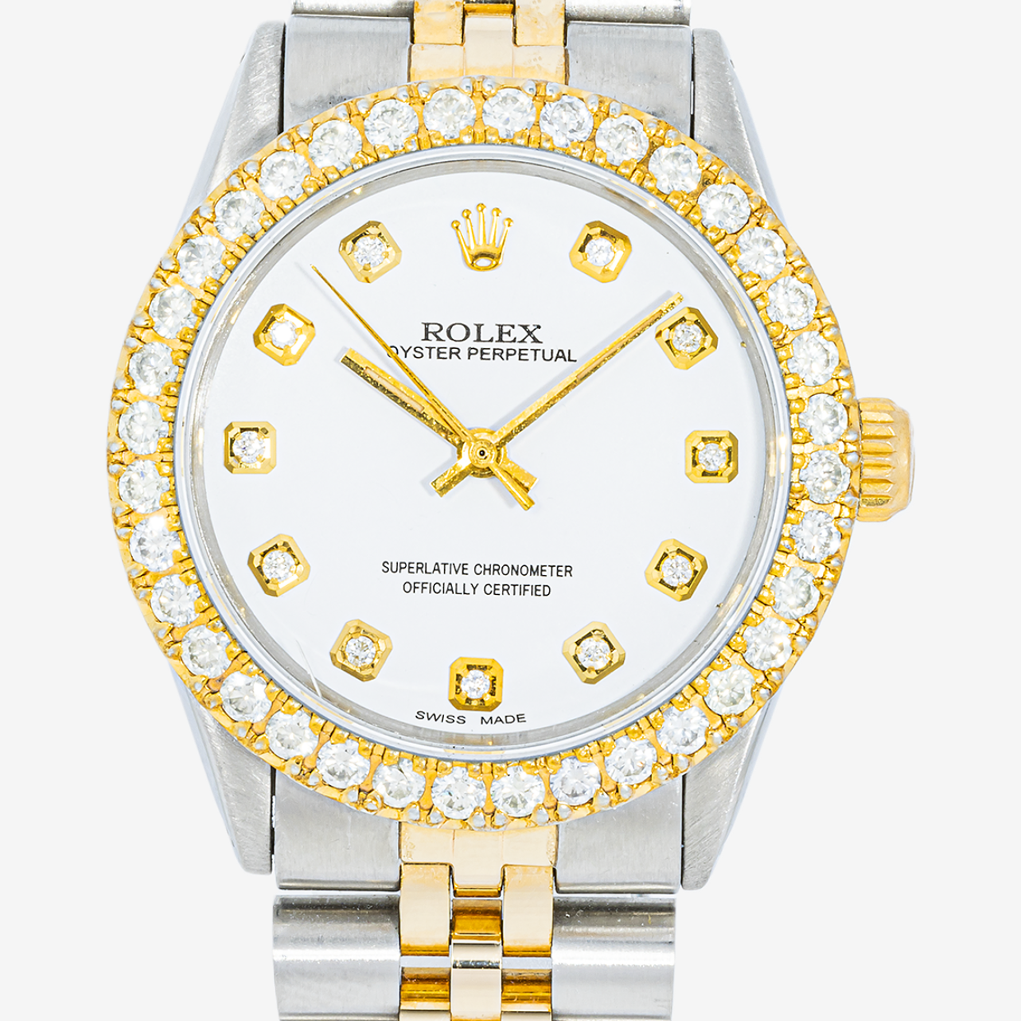 ROLEX DATEJUST 31MM 68273 WHITE INDEX DIAMOND DIAL DIAMOND BEZEL TWO TONE YELLOW GOLD JUBILEE BRACELET