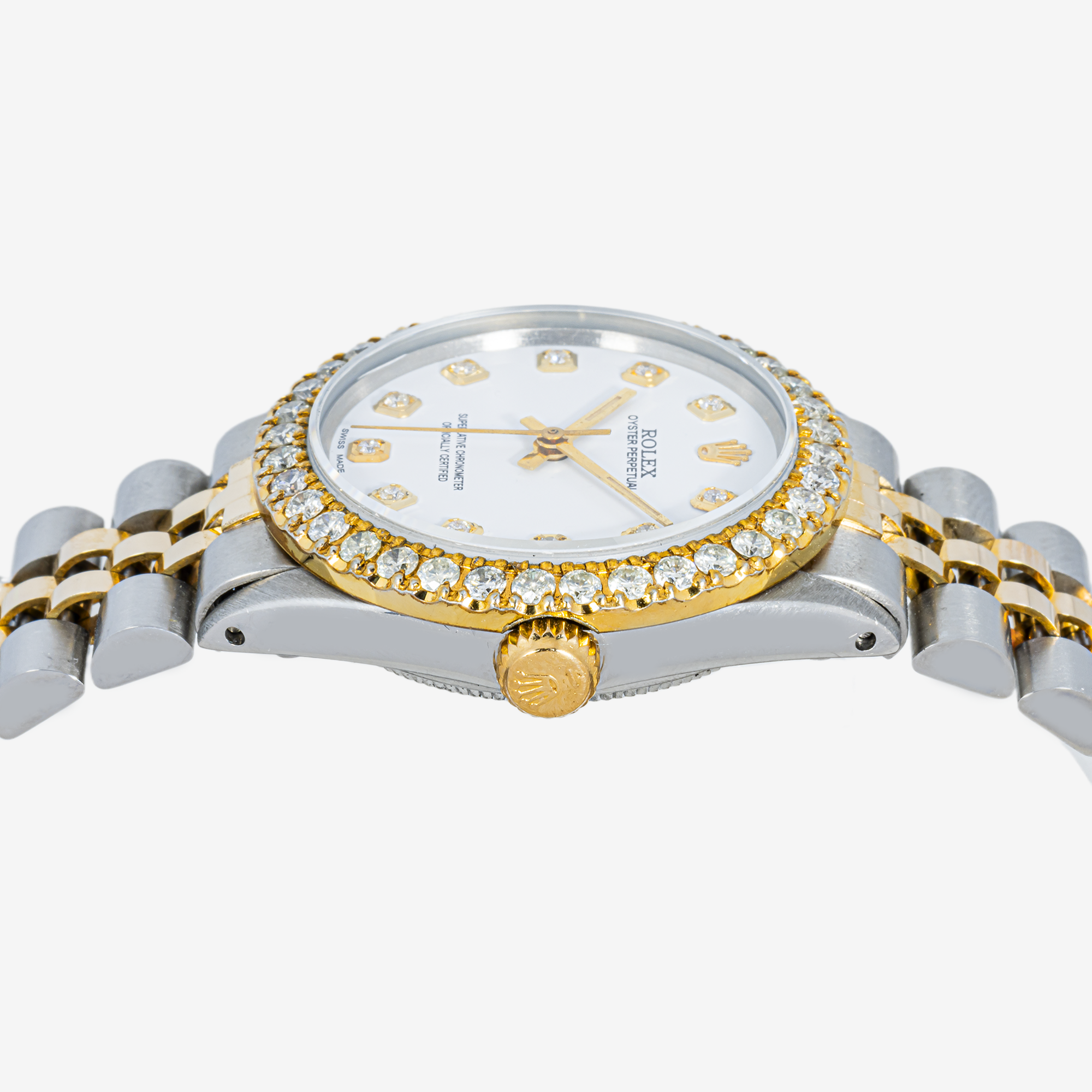 ROLEX DATEJUST 31MM 68273 WHITE INDEX DIAMOND DIAL DIAMOND BEZEL TWO TONE YELLOW GOLD JUBILEE BRACELET