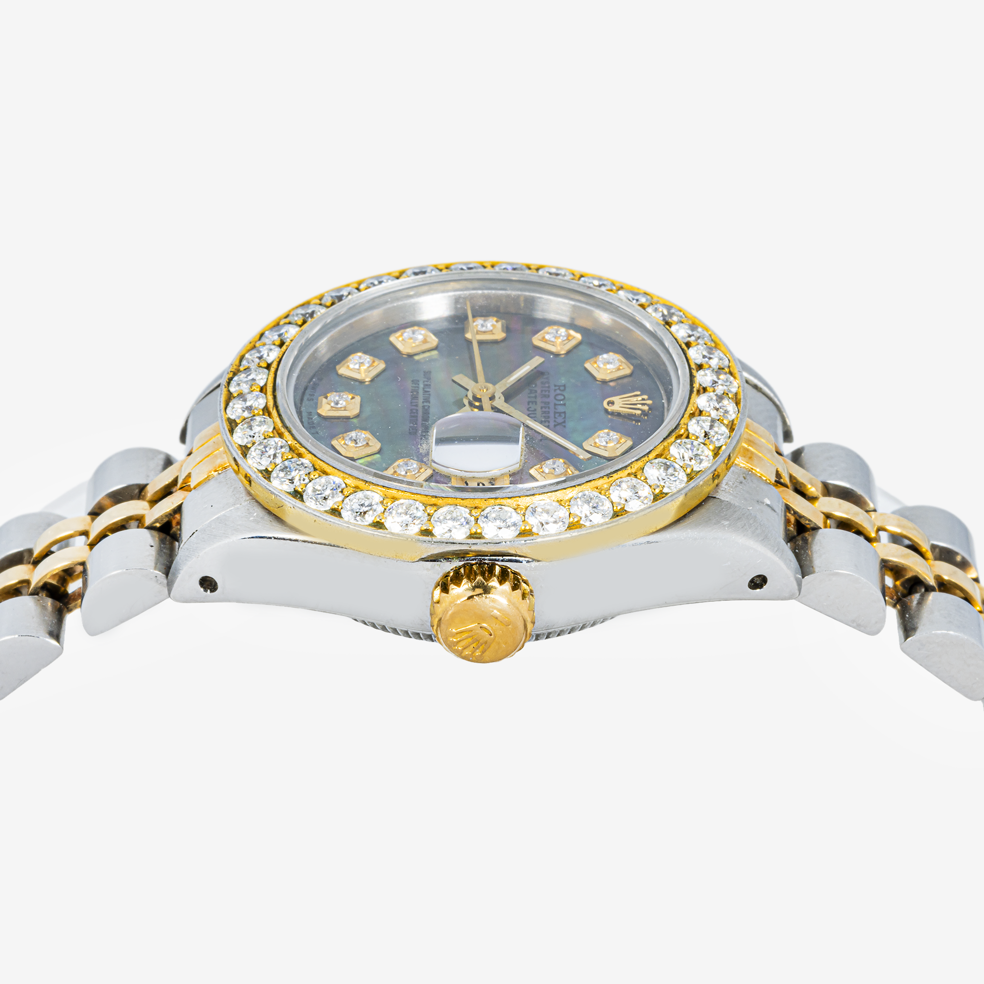 ROLEX DATEJUST 26MM 6917 BLACK MOTHER OF PEARL DIAMOND DIAL DIAMOND BEZEL TWO TONE YELLOW GOLD JUBILEE BRACELET 1.2CT