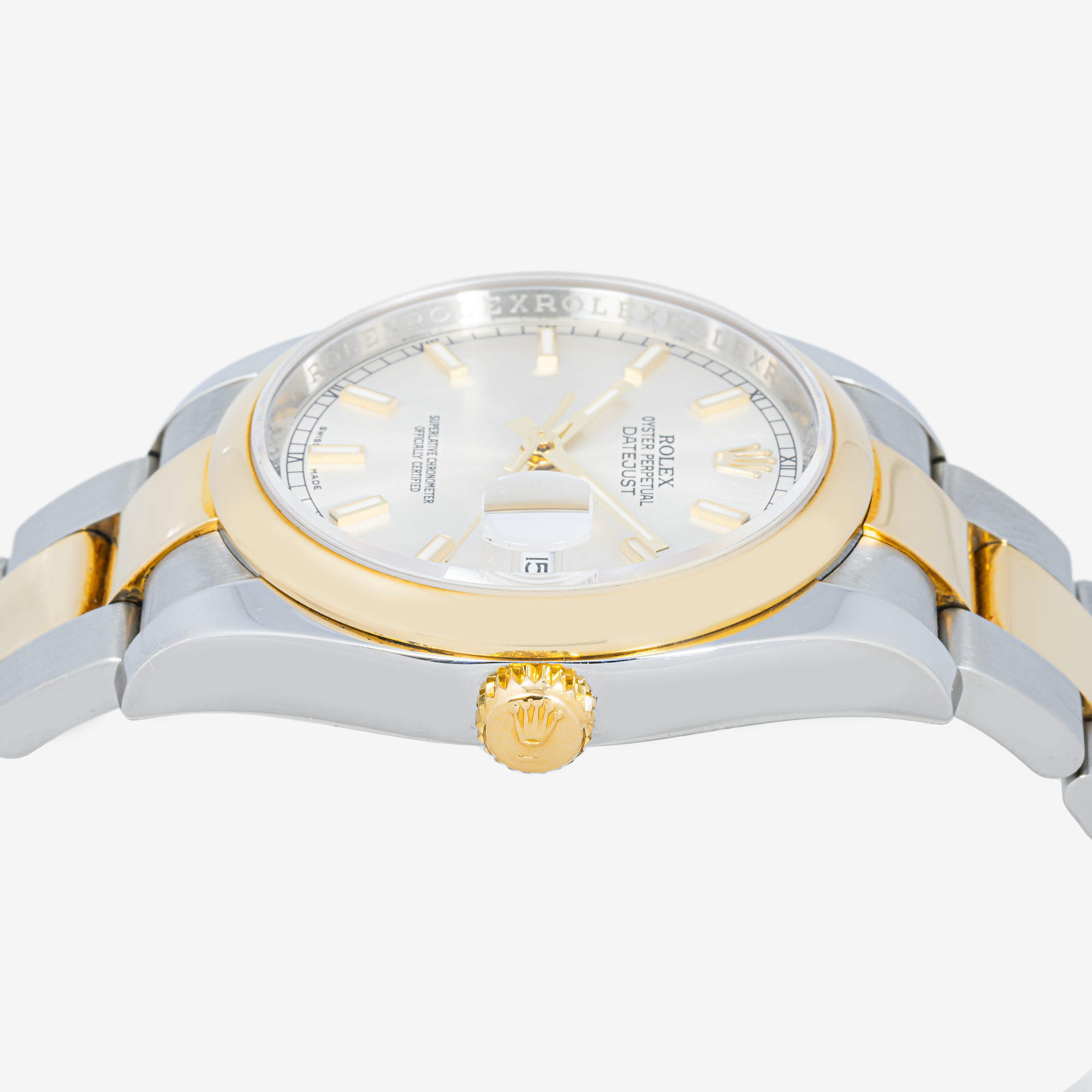 ROLEX DATEJUST 36MM 116203 SILVER DIAL SMOOTH BEZEL TWO TONE YELLOW GOLD OYSTER BRACELET