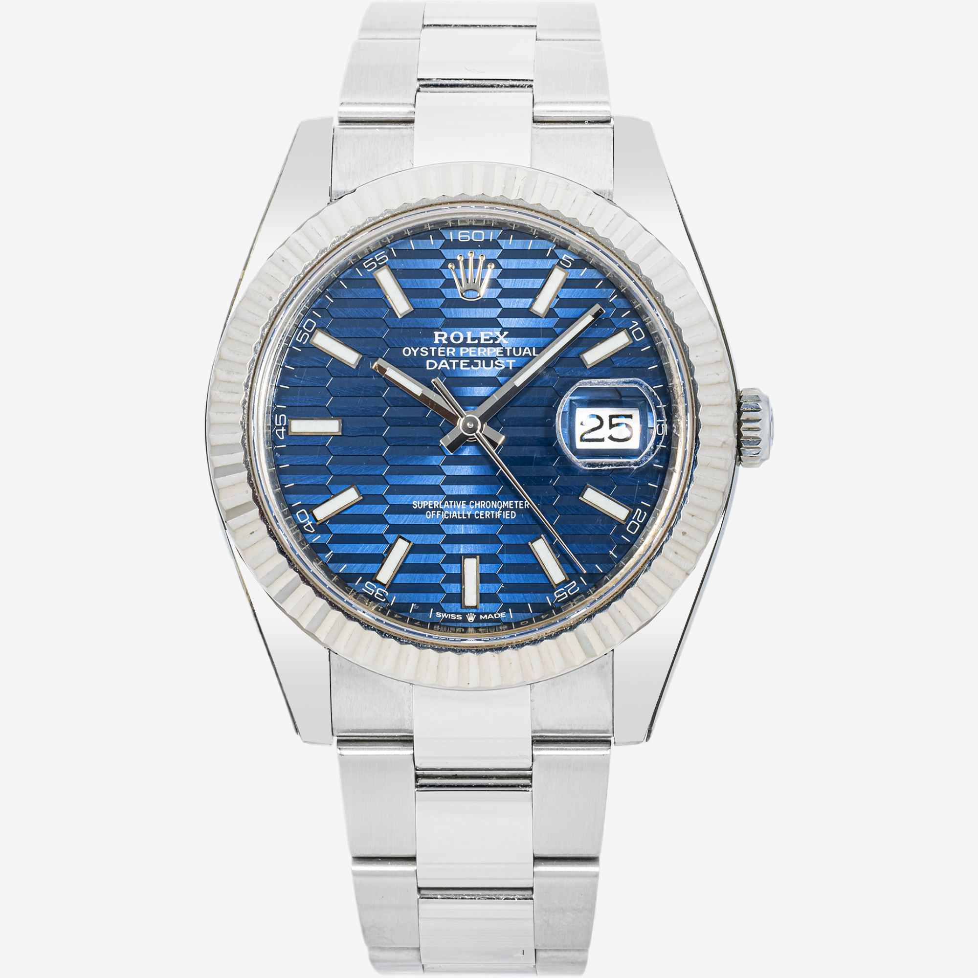 ROLEX DATEJUST 36MM 126234 BLUE MOTIF DIAL FLUTED BEZEL STAINLESS STEEL OYSTER BRACELET