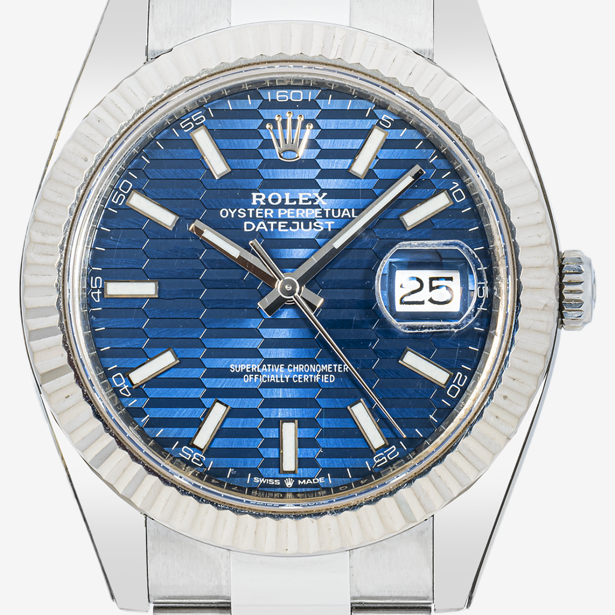 ROLEX DATEJUST 36MM 126234 BLUE MOTIF DIAL FLUTED BEZEL STAINLESS STEEL OYSTER BRACELET