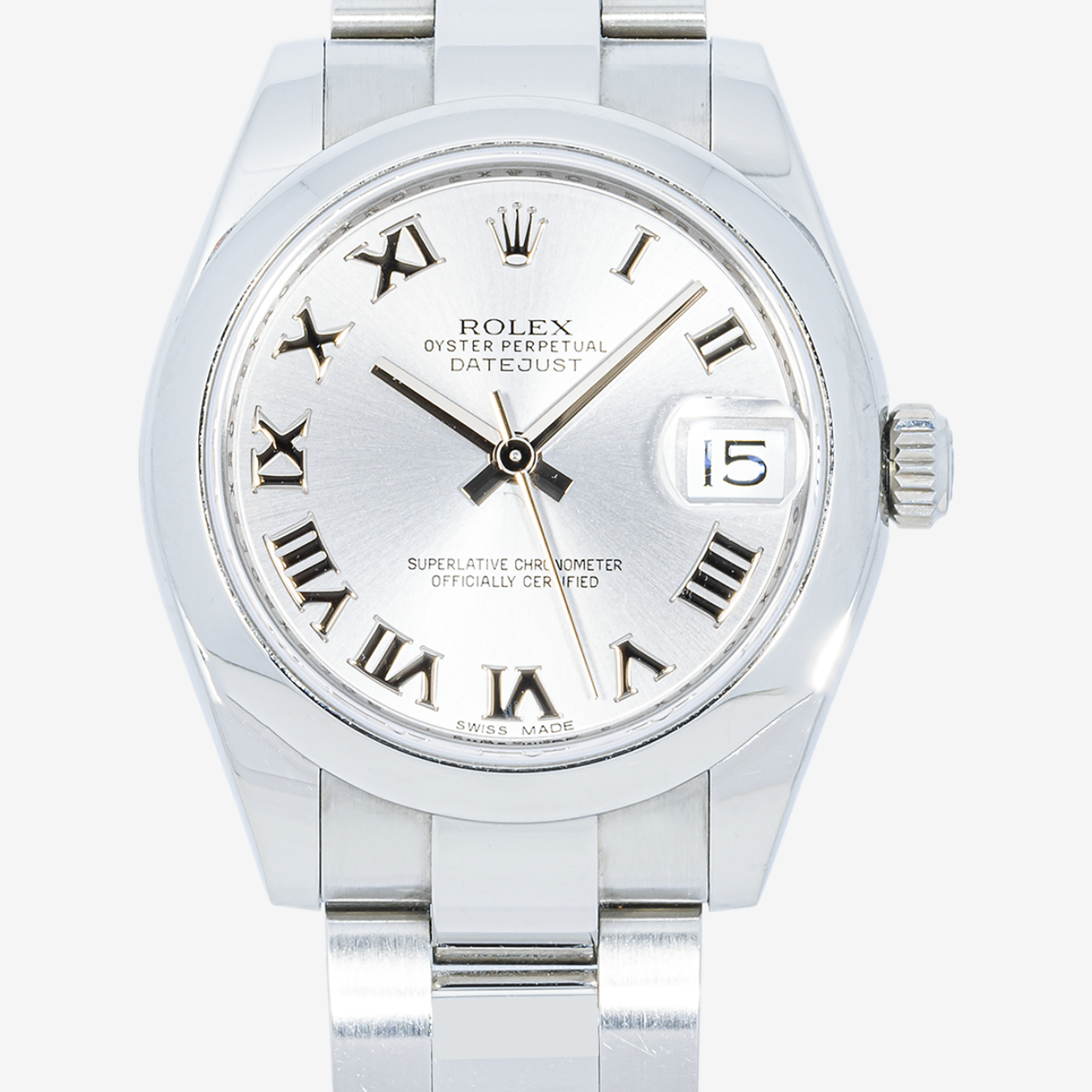ROLEX DATEJUST 31MM 178240 SILVER ROMAN DIAL SMOOTH BEZEL STAINLESS STEEL OYSTER BRACELET