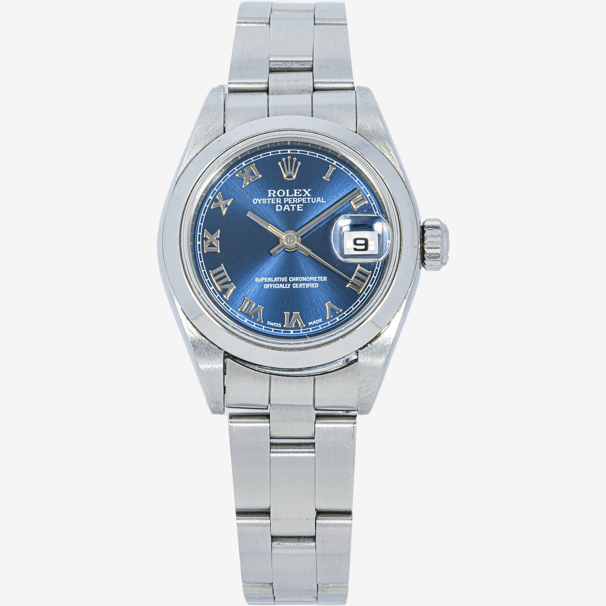 ROLEX DATEJUST 26MM 79160 BLUE ROMAN DIAL SMOOTH BEZEL STAINLESS STEEL OYSTER BRACELET