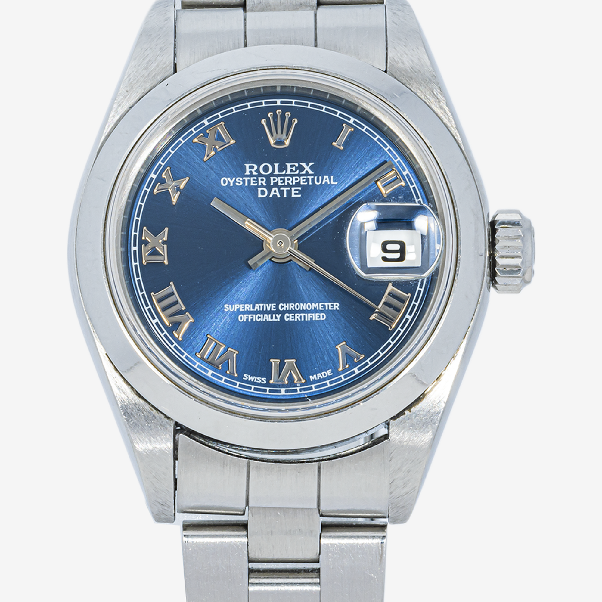 ROLEX DATEJUST 26MM 79160 BLUE ROMAN DIAL SMOOTH BEZEL STAINLESS STEEL OYSTER BRACELET