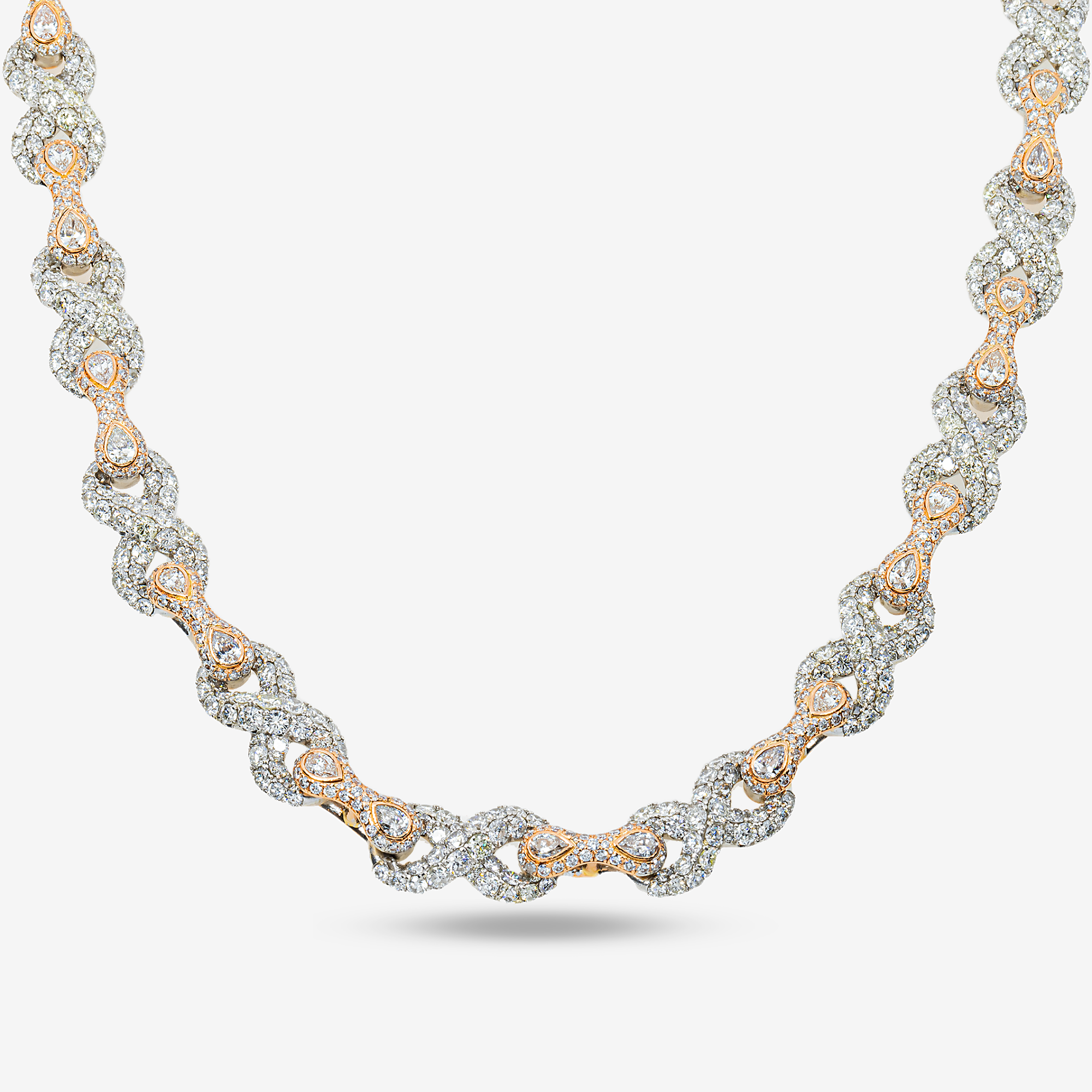 INFINITY LINK TWO TONE 14K SOLID GOLD PEAR AND ROUND DIAMOND CHAIN