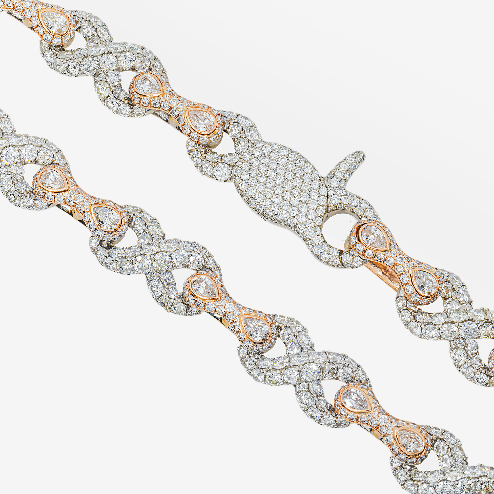 INFINITY LINK TWO TONE 14K SOLID GOLD PEAR AND ROUND DIAMOND CHAIN