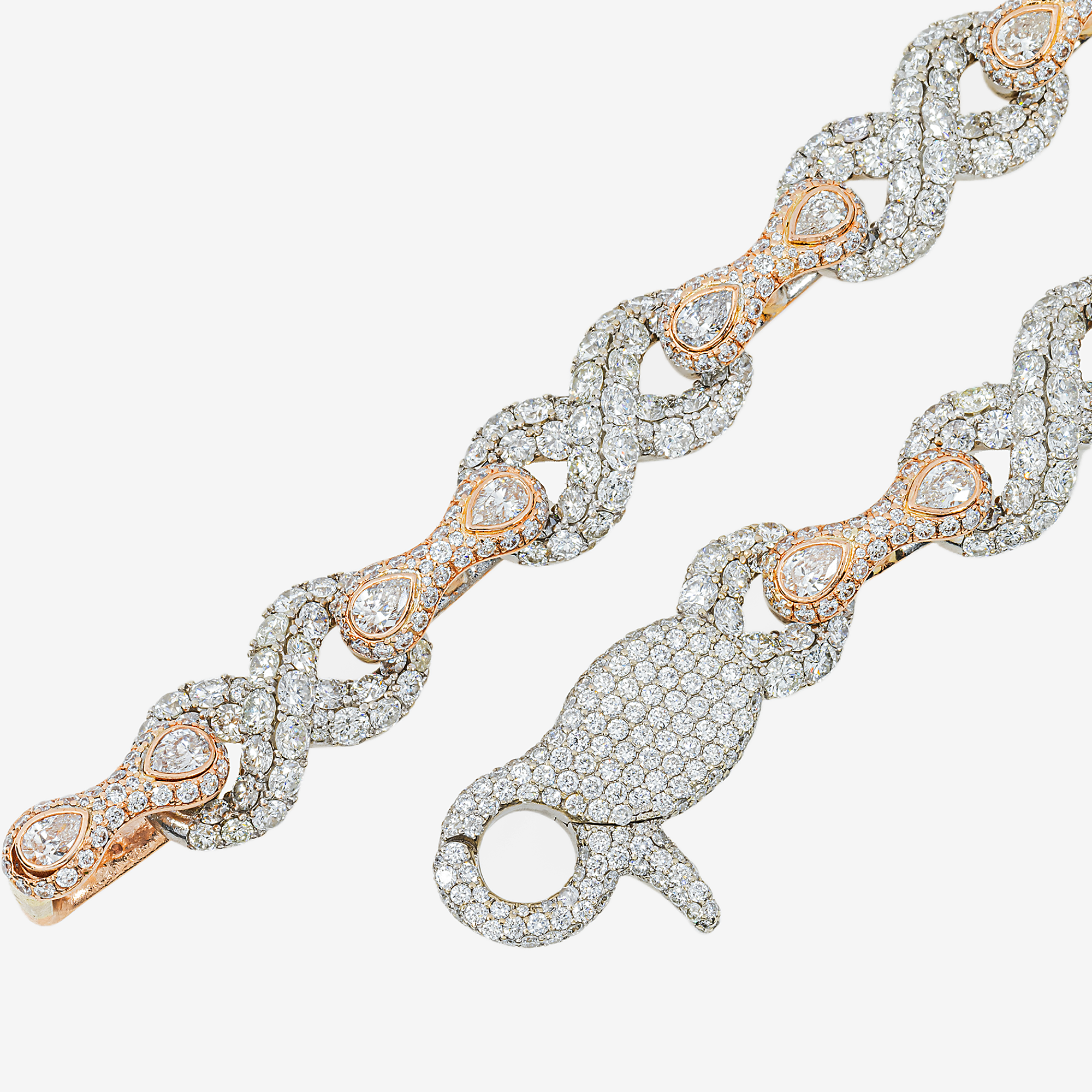 INFINITY LINK TWO TONE 14K SOLID GOLD PEAR AND ROUND DIAMOND CHAIN