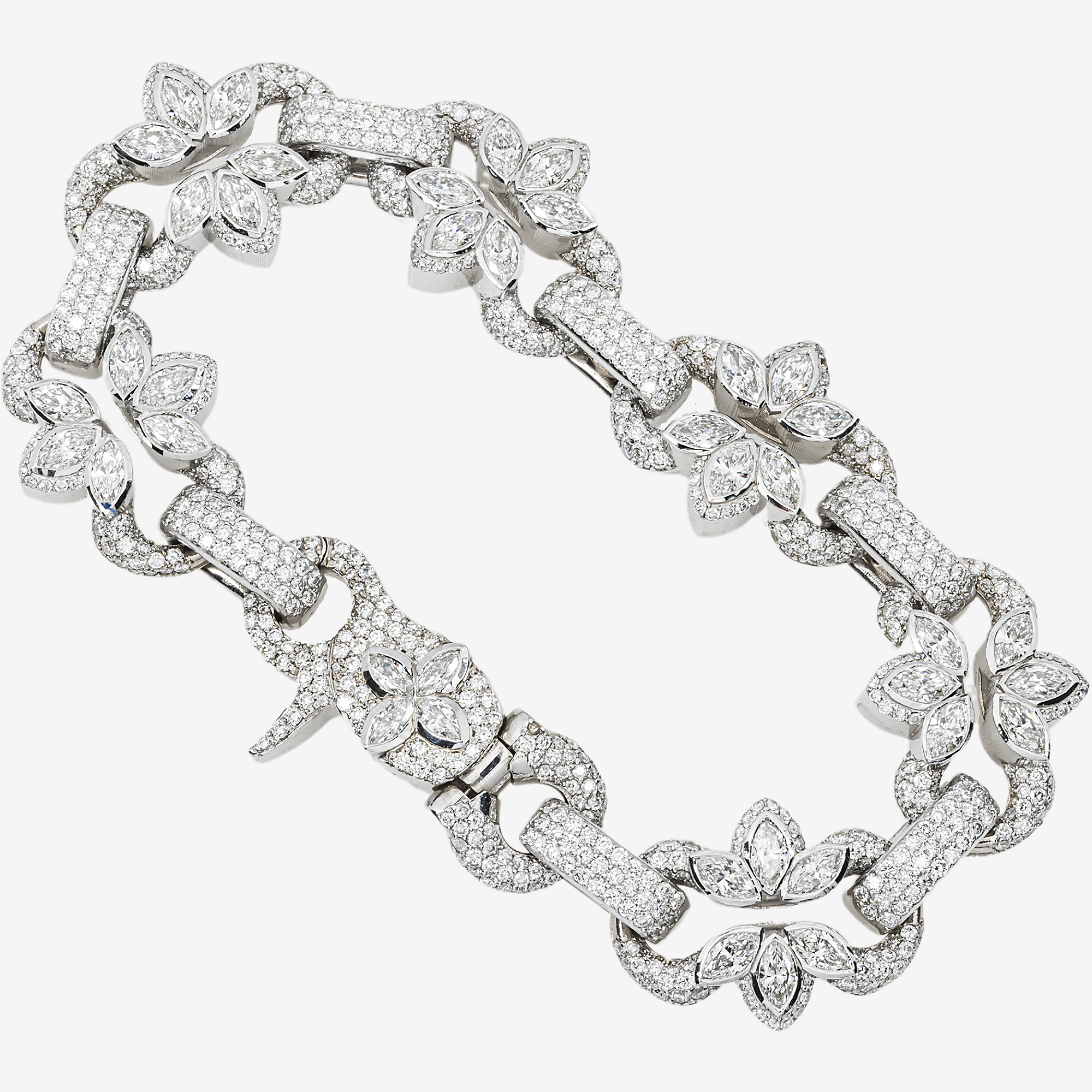 MARQUIS LINK ROUND AND PEAR SHAPED DIAMOND  BRACELET
