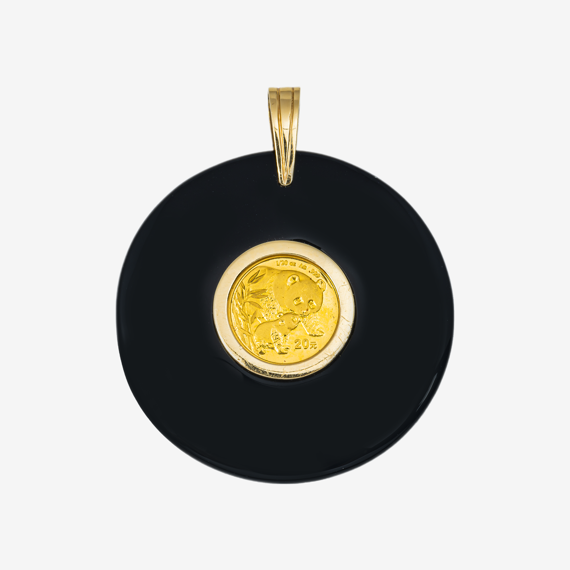 14K FLOATING PANDA COIN PENDANT IN YG