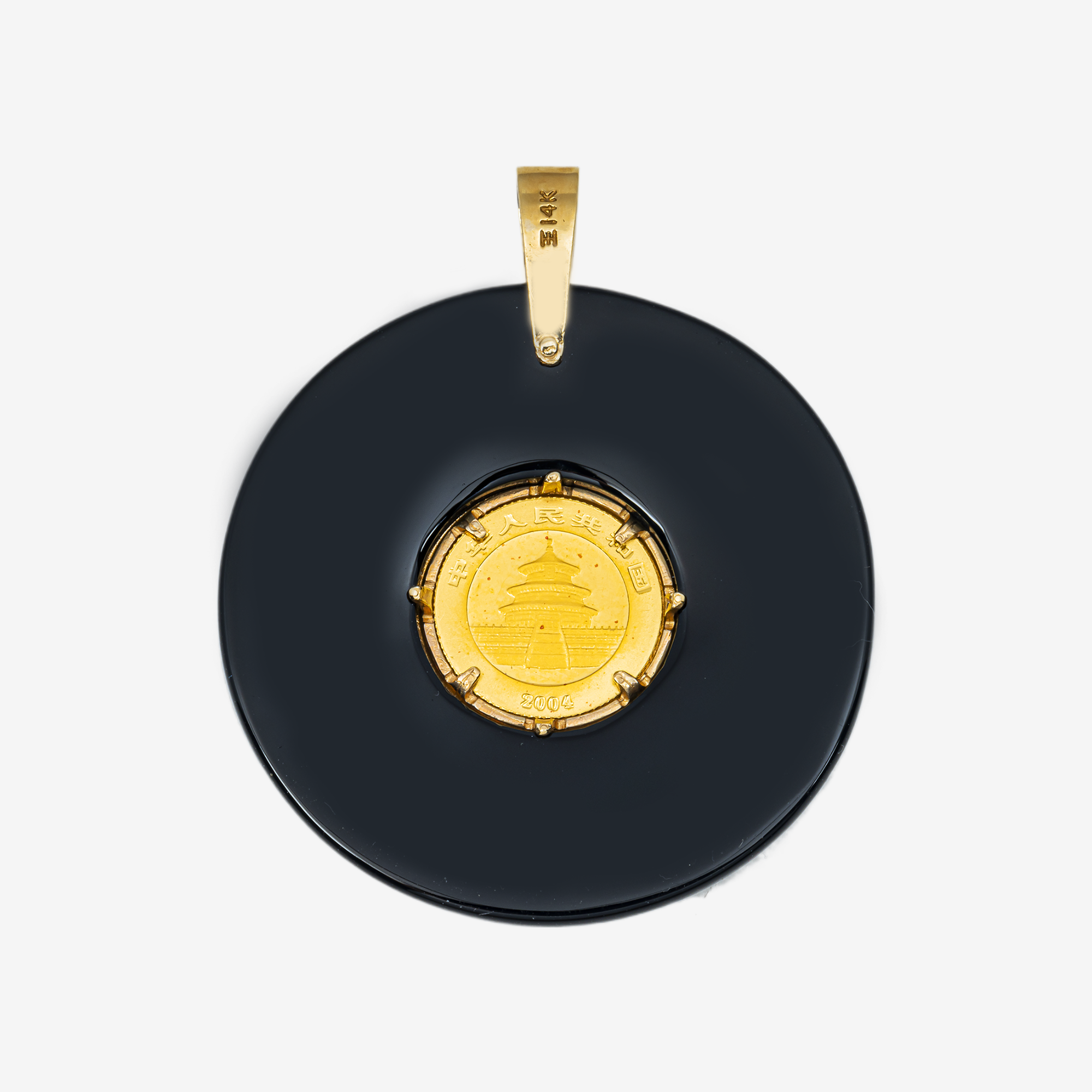 14K FLOATING PANDA COIN PENDANT IN YG
