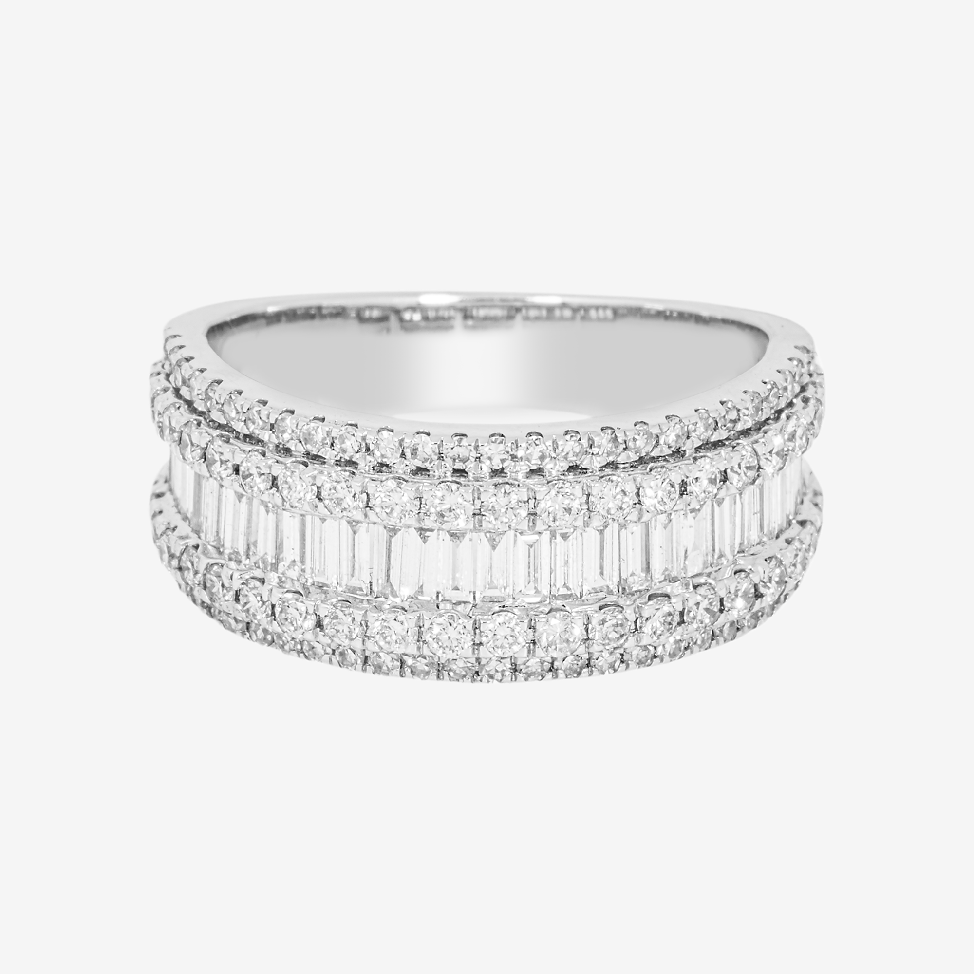 14K WHITE GOLD ROUND BAGUETTE DIAMOND RING