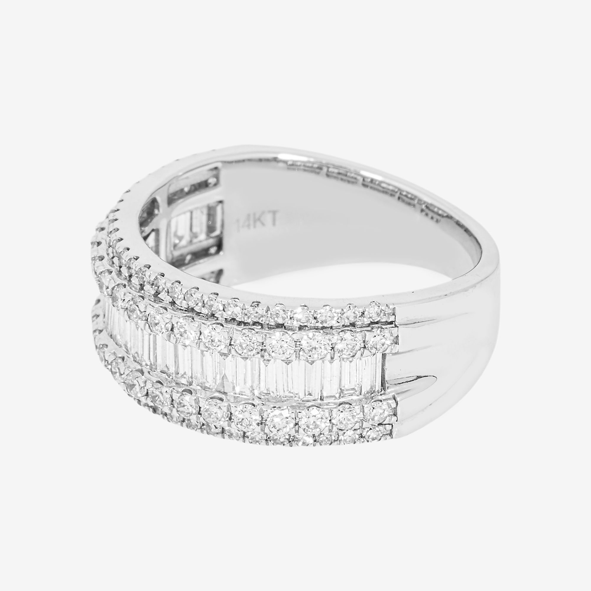 14K WHITE GOLD ROUND BAGUETTE DIAMOND RING