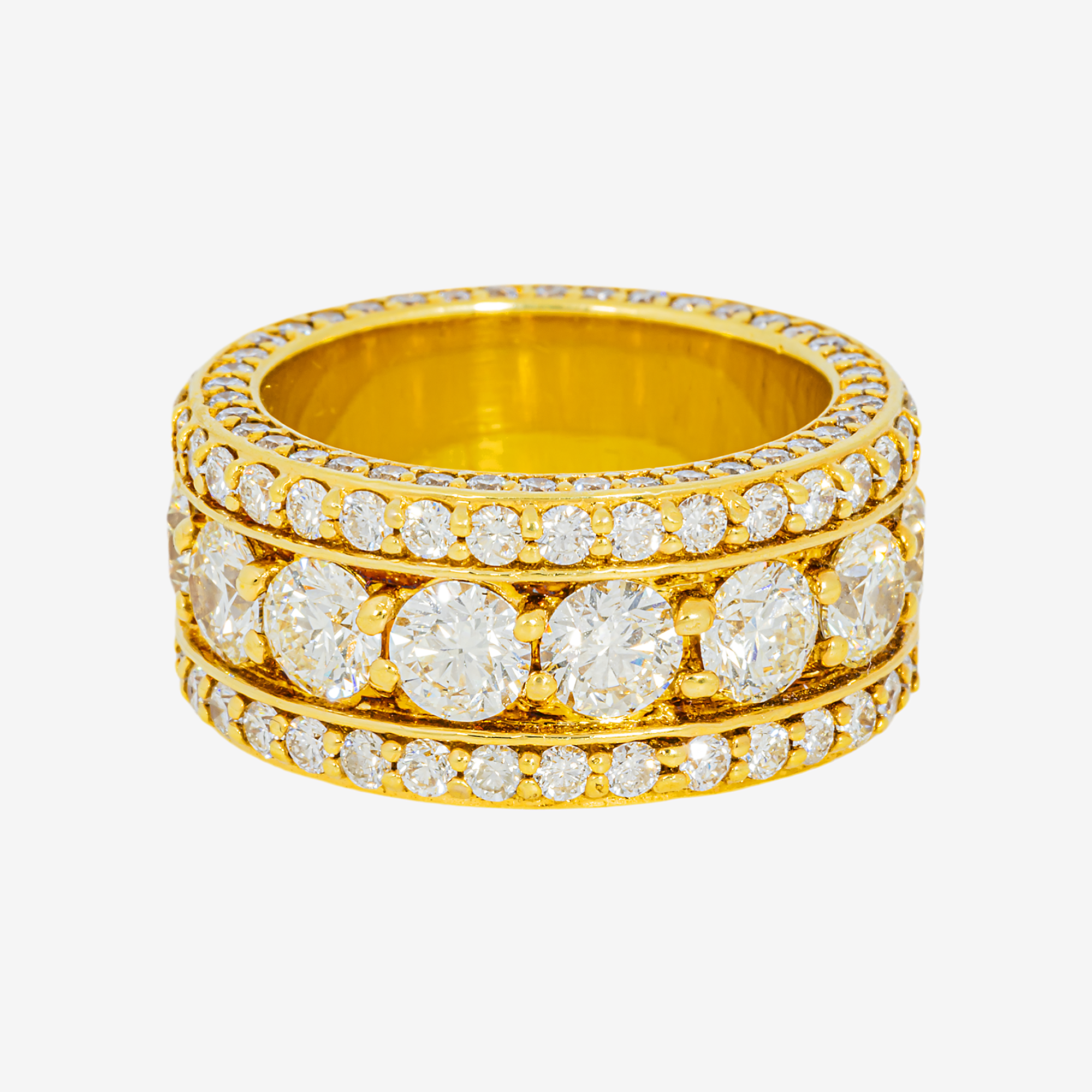 14K ROUND DIAMOND MULTI-ROW ETERNITY BAND LARGE CENTER DIAMOND PAVE WIDE WEDDING ANNIVERSARY RING IN YG