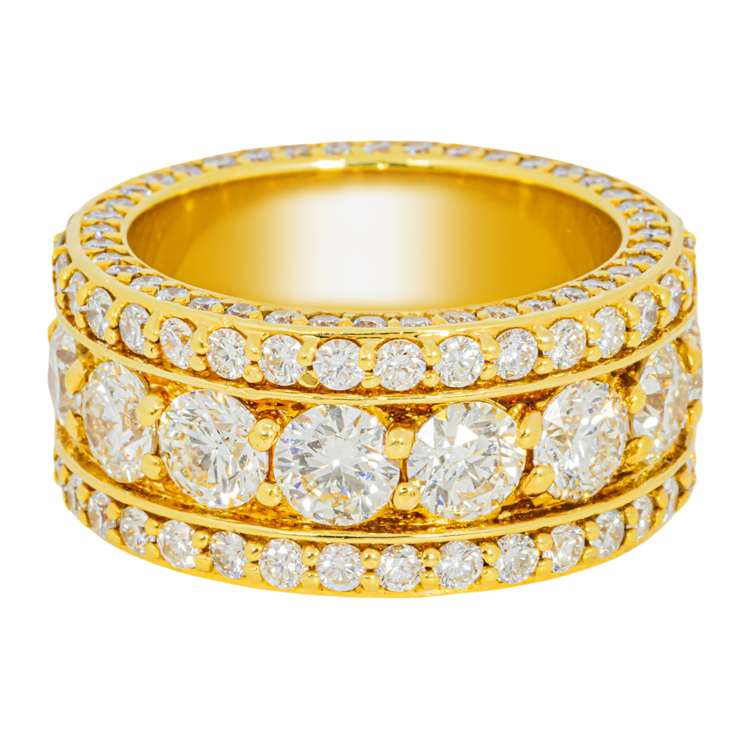 14K ROUND DIAMOND MULTI-ROW ETERNITY BAND LARGE CENTER DIAMOND PAVE WIDE WEDDING ANNIVERSARY RING IN YG
