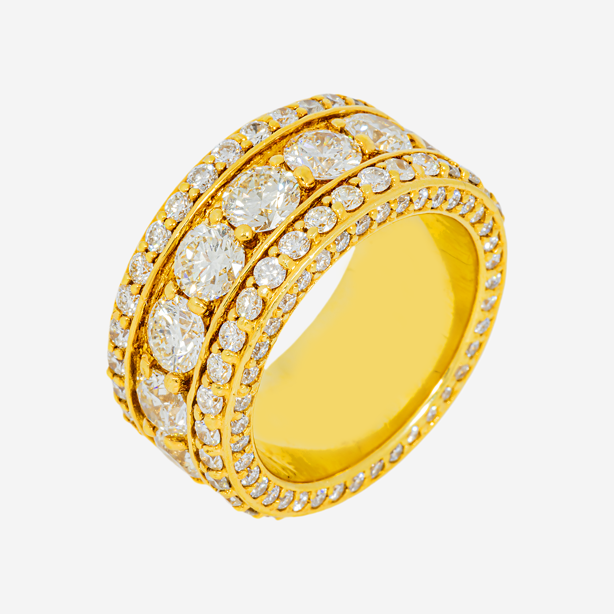 14K ROUND DIAMOND MULTI-ROW ETERNITY BAND LARGE CENTER DIAMOND PAVE WIDE WEDDING ANNIVERSARY RING IN YG