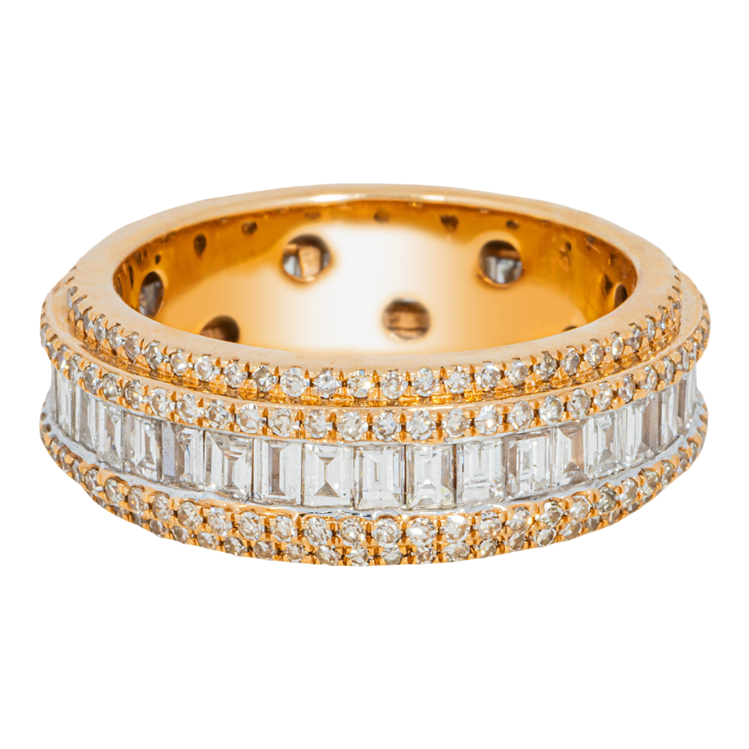 14K BAGUETTE & ROUND DIAMOND ETERNITY BAND CHANNEL SET 3-ROW FULL ETERNITY WEDDING RING IN RG