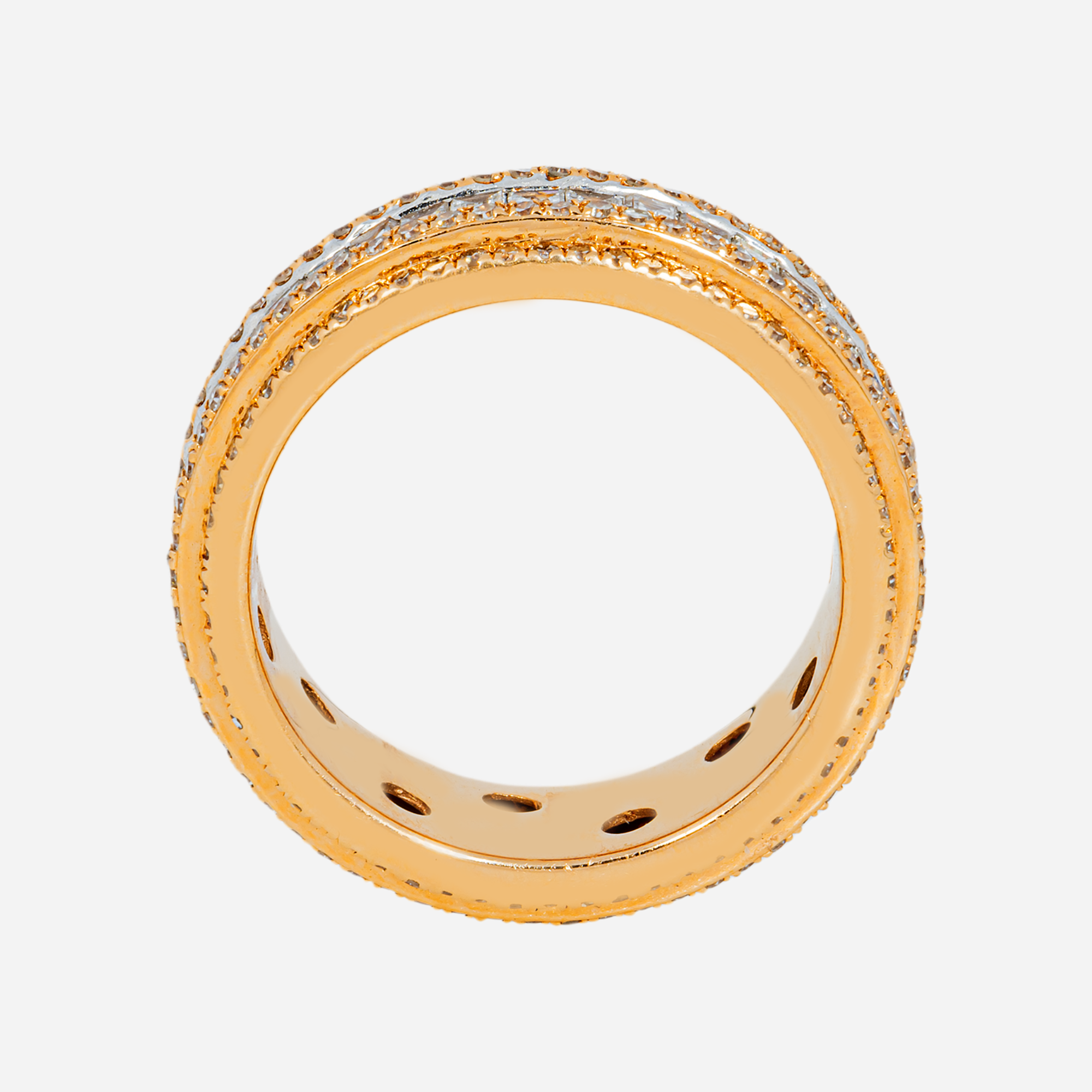 14K BAGUETTE & ROUND DIAMOND ETERNITY BAND CHANNEL SET 3-ROW FULL ETERNITY WEDDING RING IN RG