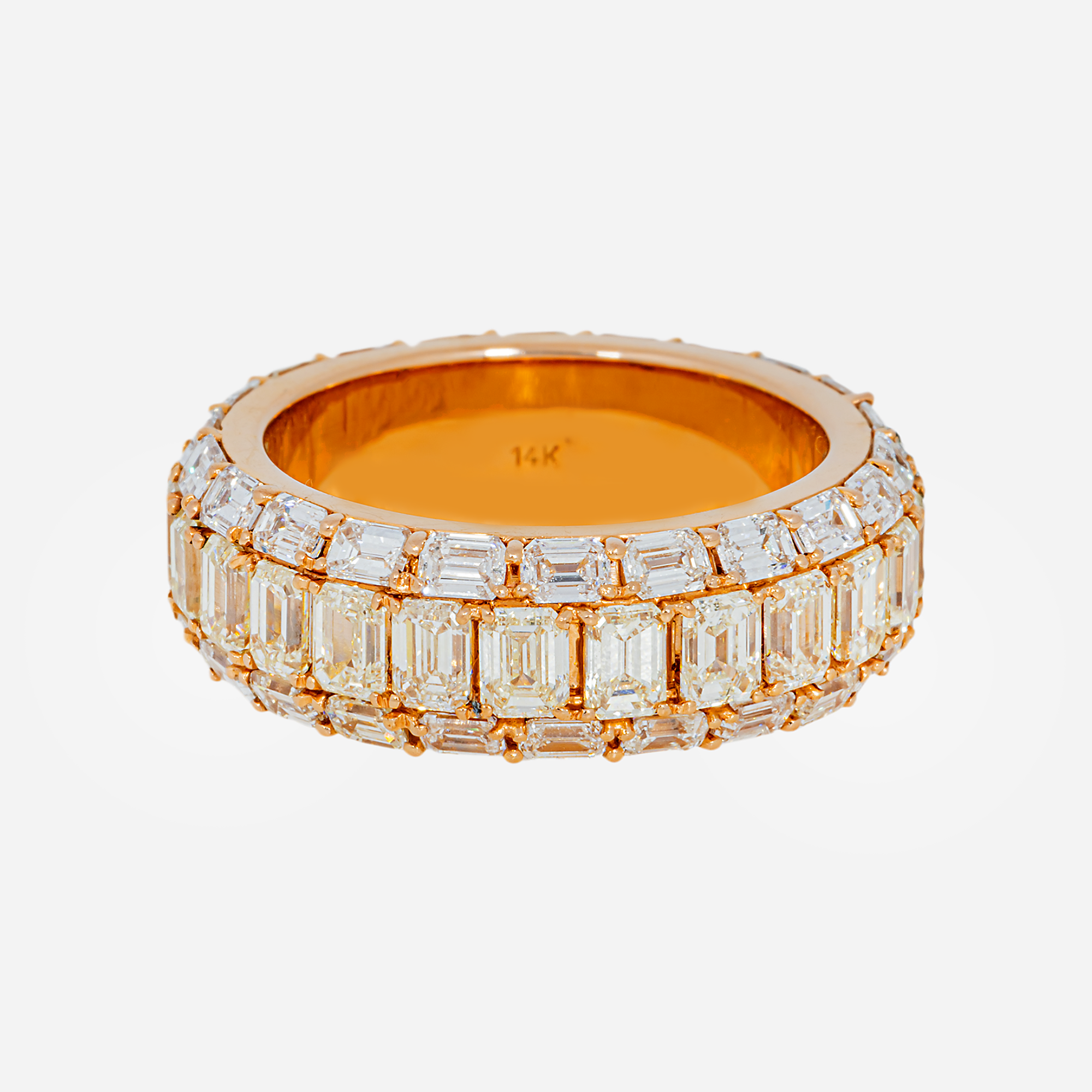14K EMERALD CUT DIAMOND FULL ETERNITY BAND 3-ROW CHANNEL SET BAGUETTE DOME WEDDING RING IN RG