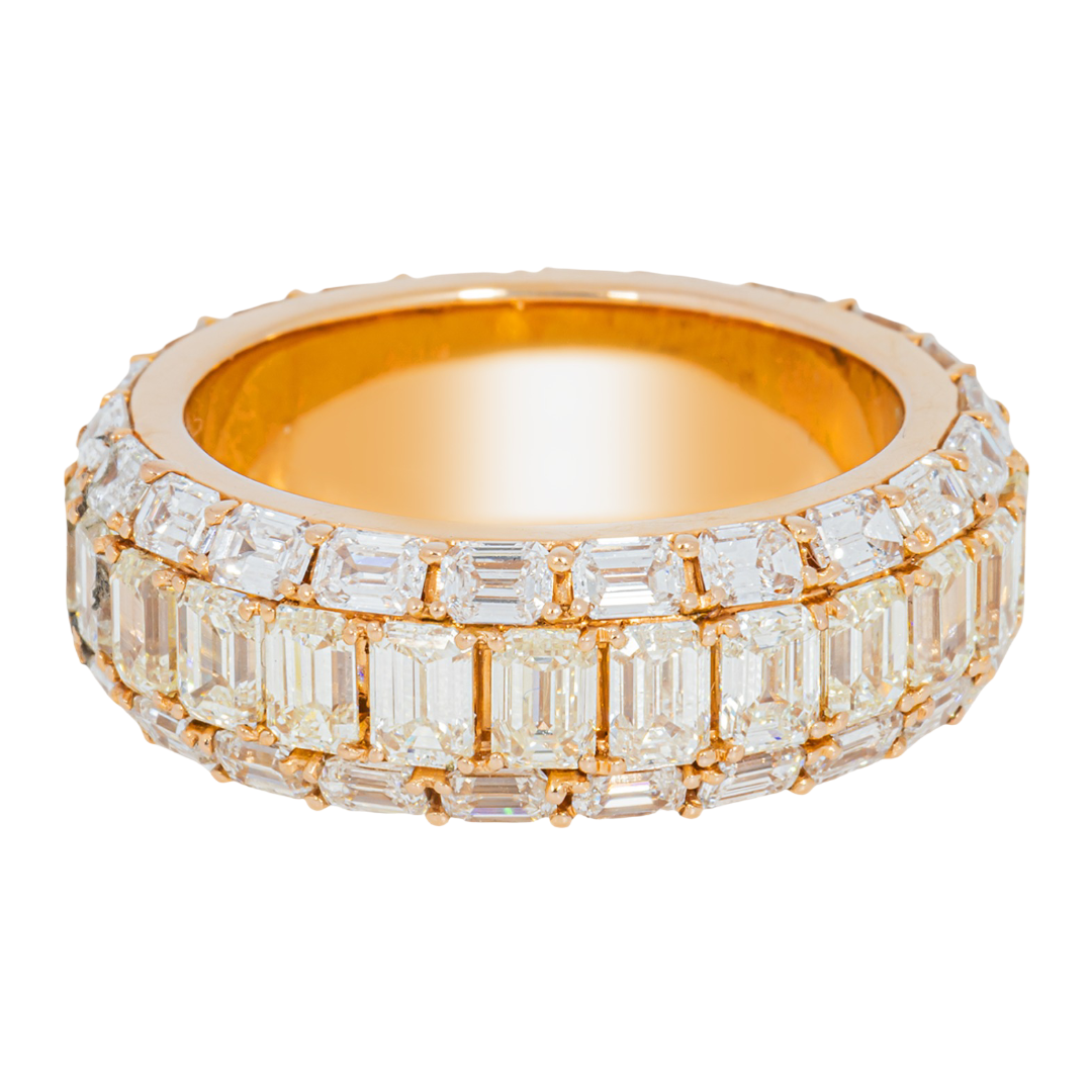 14K EMERALD CUT DIAMOND FULL ETERNITY BAND 3-ROW CHANNEL SET BAGUETTE DOME WEDDING RING IN RG